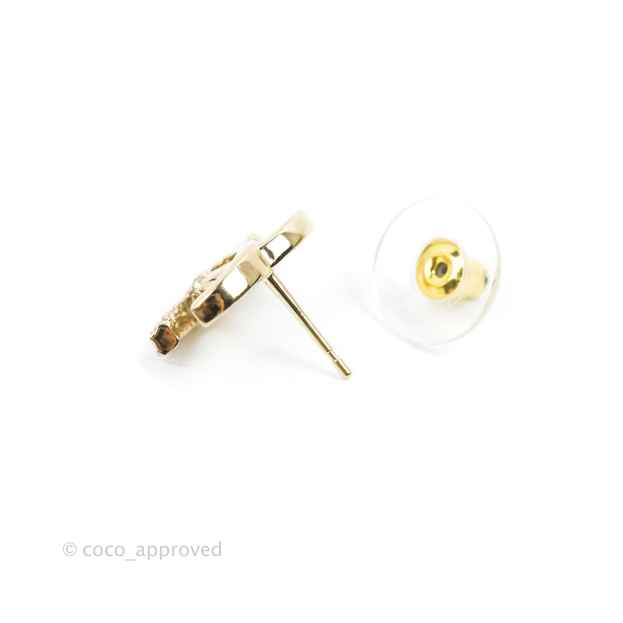 Chanel CC Crystal Stud Earrings 22K Gold Tone - Elegant Jewelry for Women, Perfect for Parties, Weddings & Special Occasions