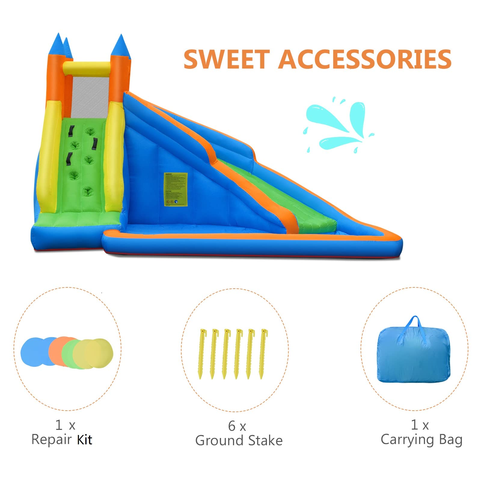 OLAKIDS Inflatable Water Slide & Bounce House Combo - Kids Outdoor Water Park with Slide, Climbing Wall & Splash Pool | Backyard Inflatable Jumping Castle & Obstacle Course | Includes Carrying Bag, Repair Kit & Stakes | Perfect for Summer Parties, Birthday Celebrations & Backyard Fun