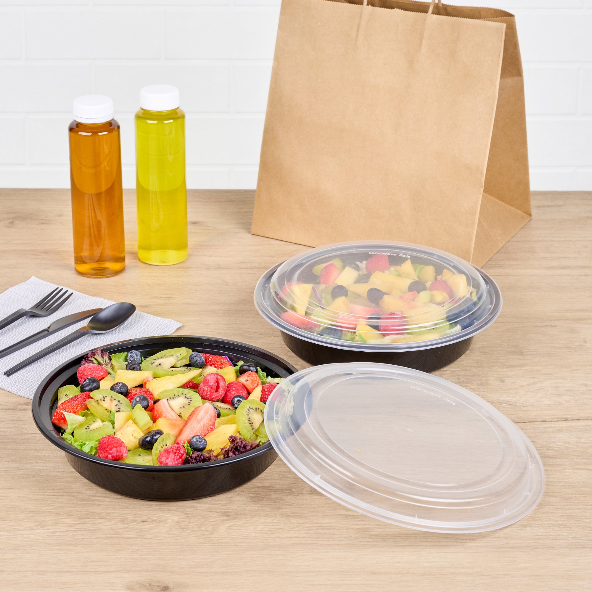 48 oz Black Plastic Food Storage Containers with Clear Lids - 50 Pack, 9x9x1.75 Inches, Microwave Safe To-Go Boxes for Meal Prep, Leftovers & Catering