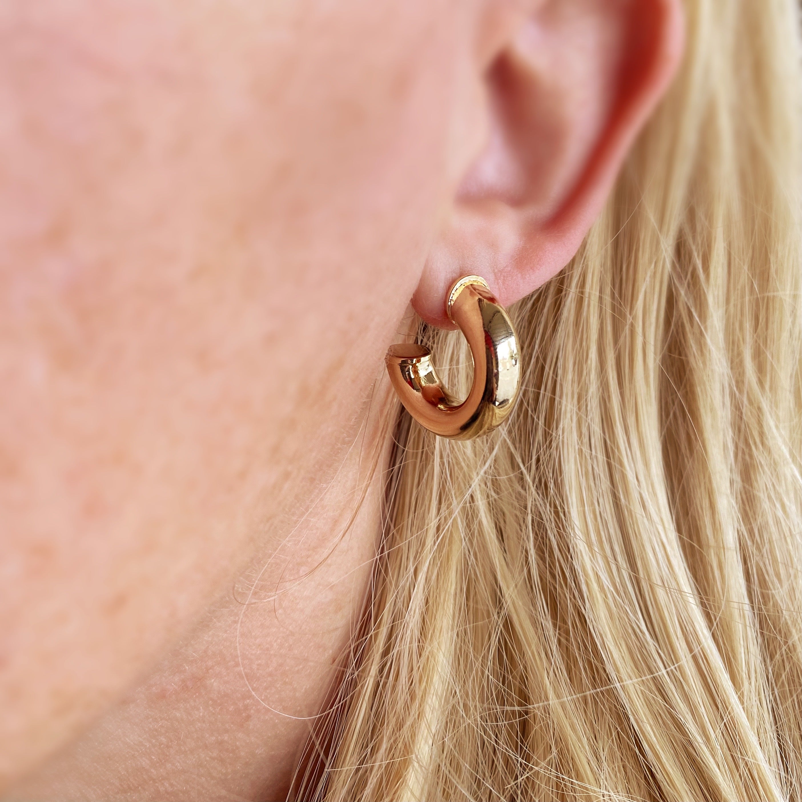 18K Gold Filled Chubby Half Hoop Earrings for Women - Durable & Hypoallergenic Fashion Jewelry - Perfect for Everyday Wear, Office & Date Night
