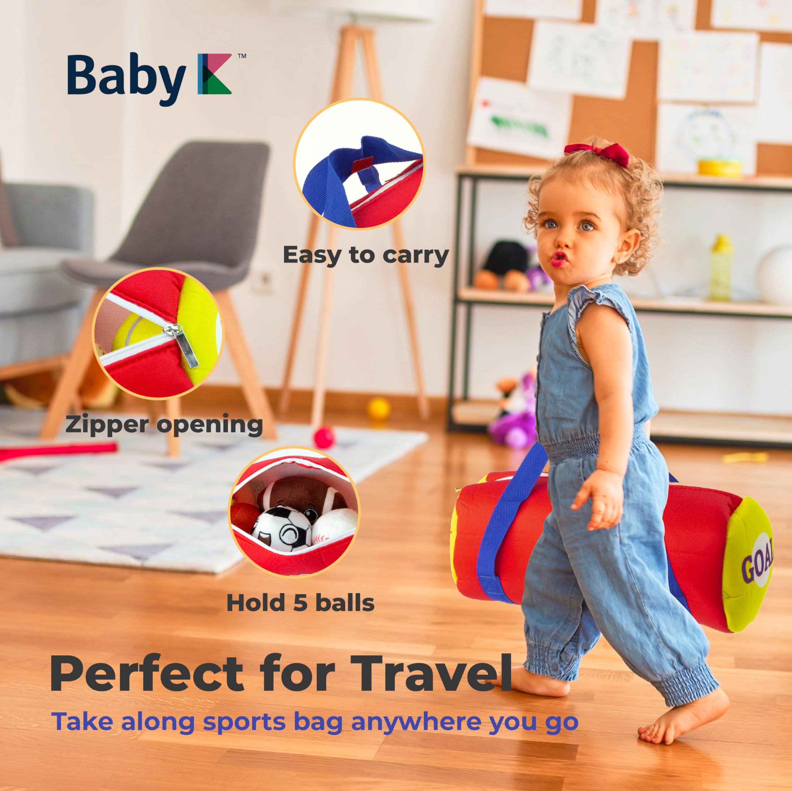 My First Sports Bag for Baby with 4 Soft Plush Balls - Football, Basketball, Baseball & Tennis Rattle Toys for 1 Year Old Toddlers | Perfect for Early Learning, Sensory Play & First Birthday Gifts