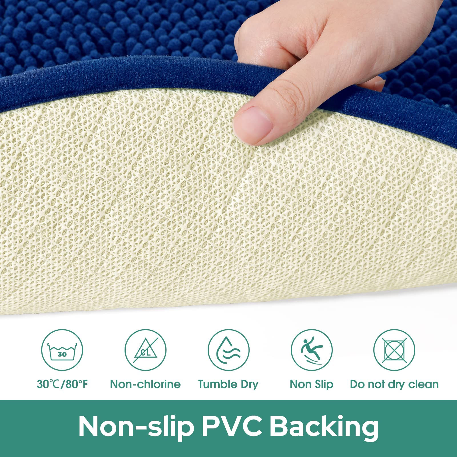 Premium Chenille Shaggy Bath Mat - Ultra Soft, Absorbent & Non-Slip Round Bathroom Rug (2ft, Navy Blue) | Machine Washable for Easy Care | Perfect for Bathroom, Shower & Vanity Areas