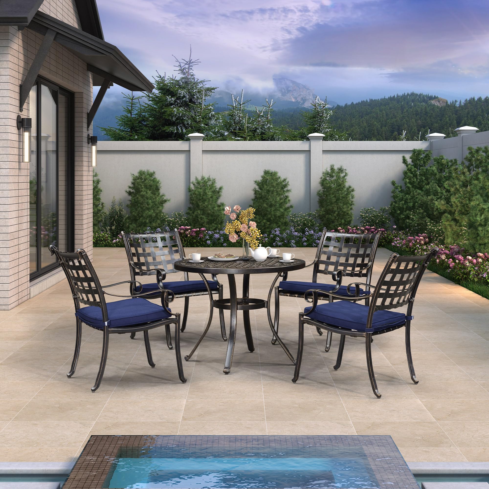 Purple Leaf 5-Piece Outdoor Dining Set - Cast Aluminum Patio Furniture with 4 Armchairs & 37