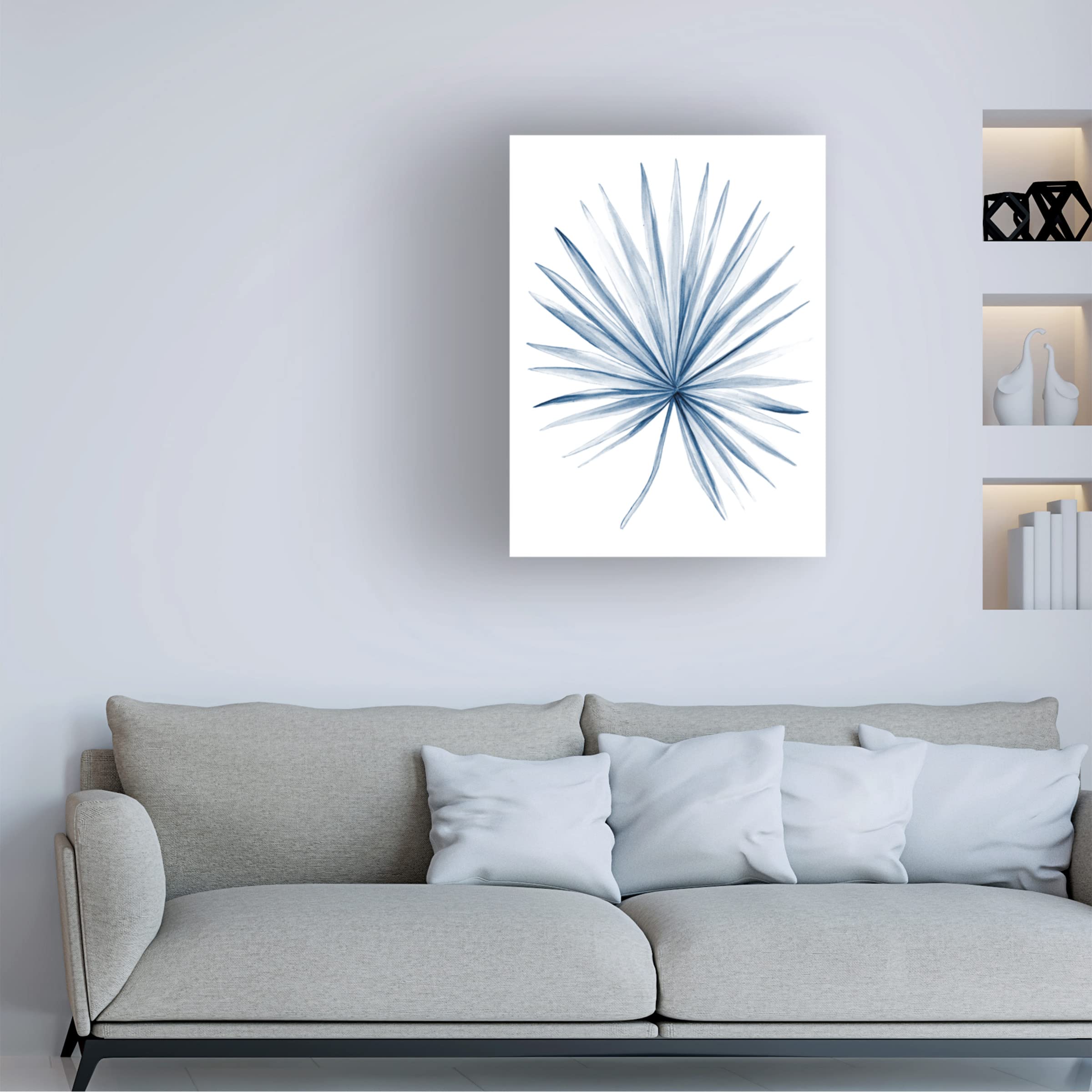 Megan Meagher 'Indigo Tropical Leaves II' Canvas Wall Art Print - Modern Botanical Home Decor for Living Room, Bedroom & Office
