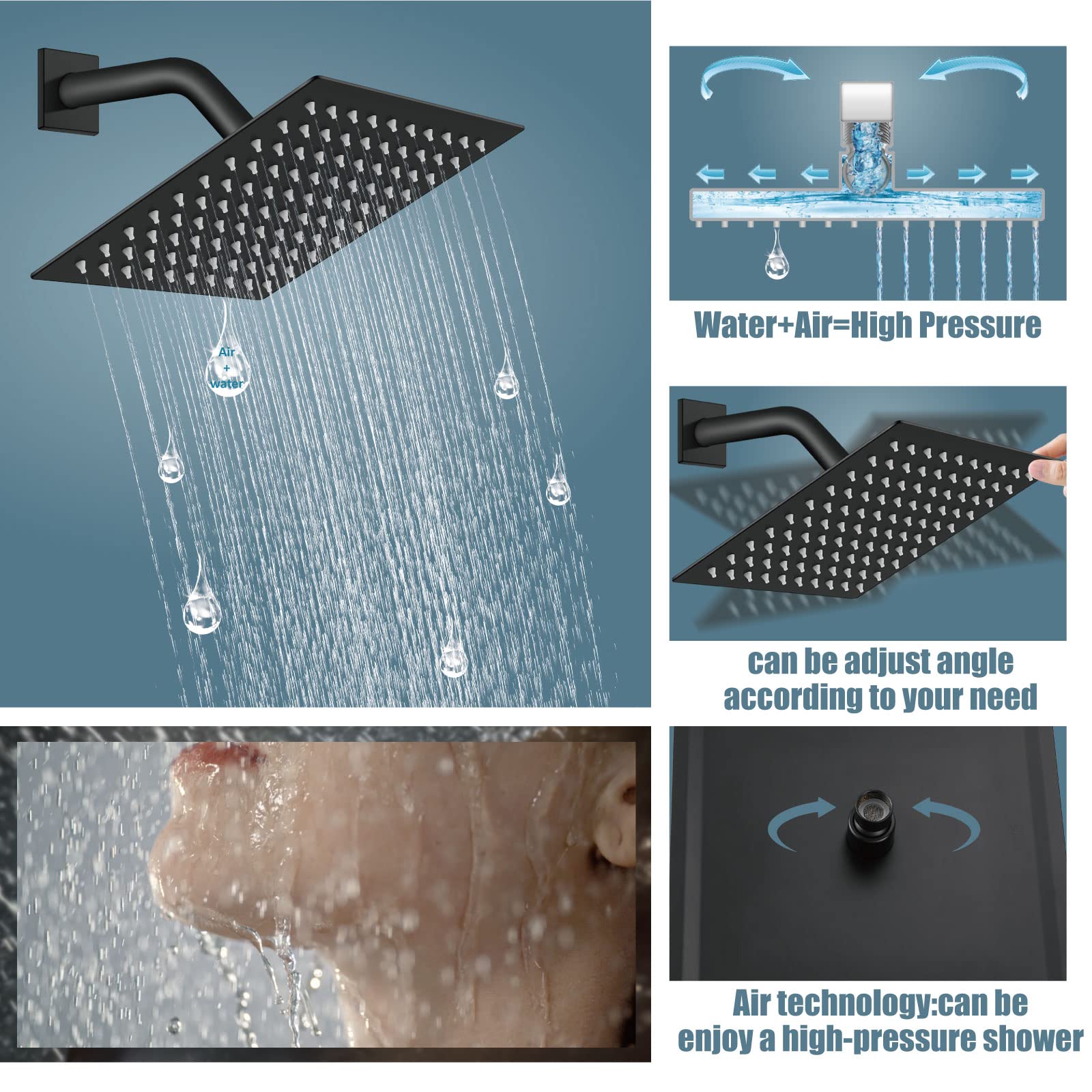 **Aolemi Luxury Rainfall Shower System - 8 Inch Matte Black Shower Head Combo Set with Tub Filler, Handheld Shower & Rough-in Valve | Wall Mount Bathroom Mixer Faucet for Spa-Like Relaxation**