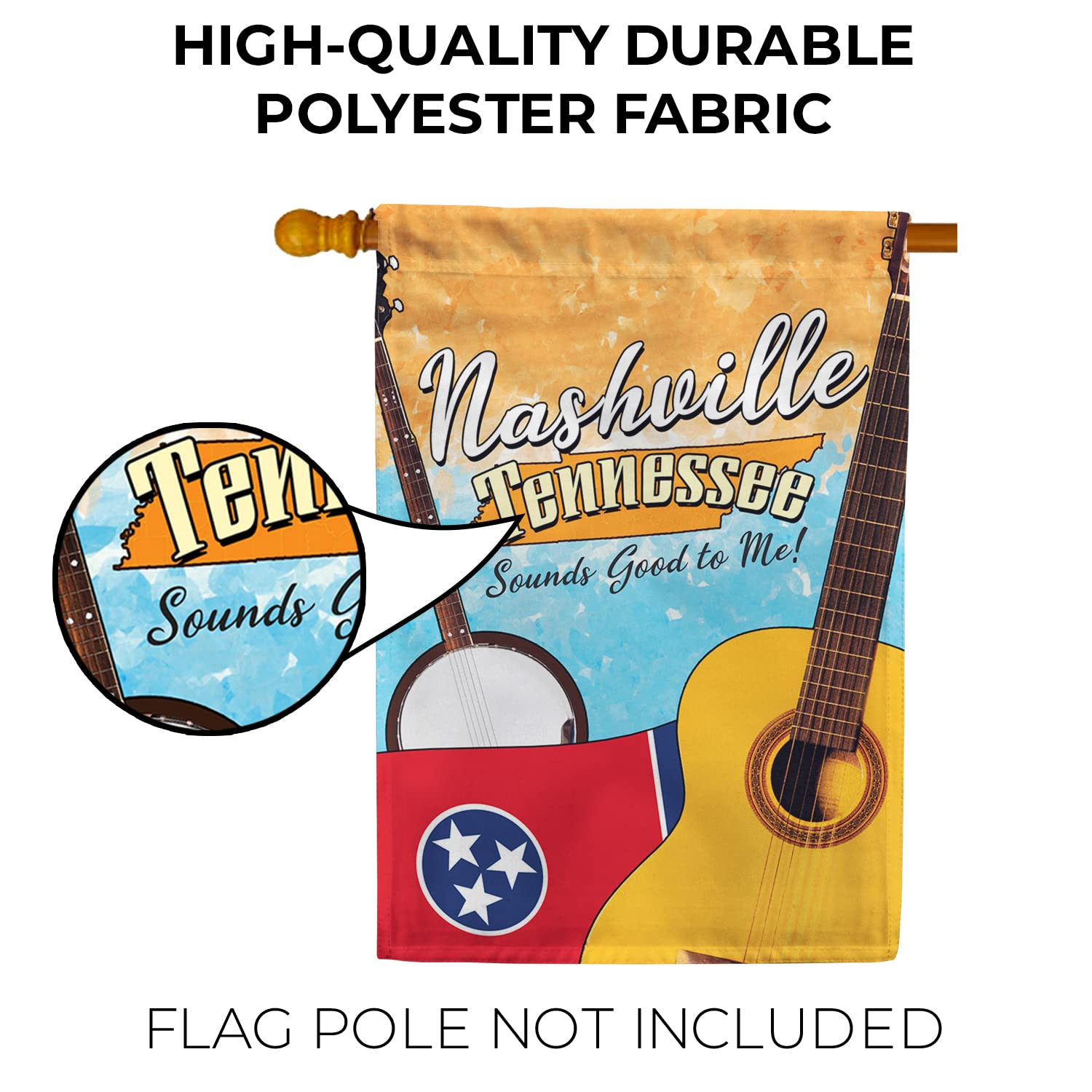 Double-Sided Nashville Tennessee House Flag 28x40 Inches - Outdoor Yard Decorative TN State Flag, Hometown Pride Banner, USA-Made - Perfect for Porch Decor, Game Day & City Pride Gifts