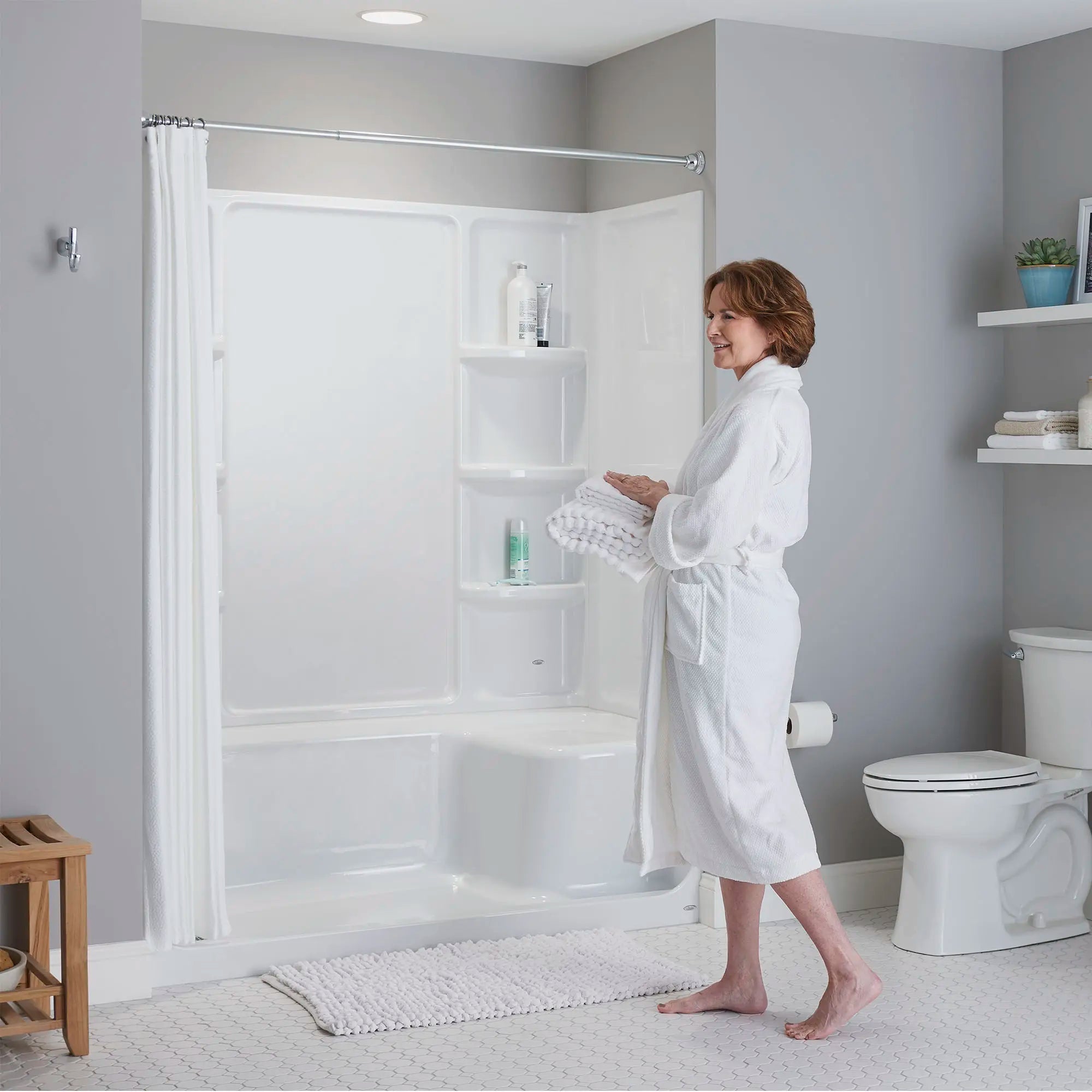 Elevate Seated Shower Base with Left Hand Outlet - ADA Compliant Walk-In Bathtub Replacement for Elderly & Disabled - Perfect for Safe Bathing in Home & Healthcare Facilities