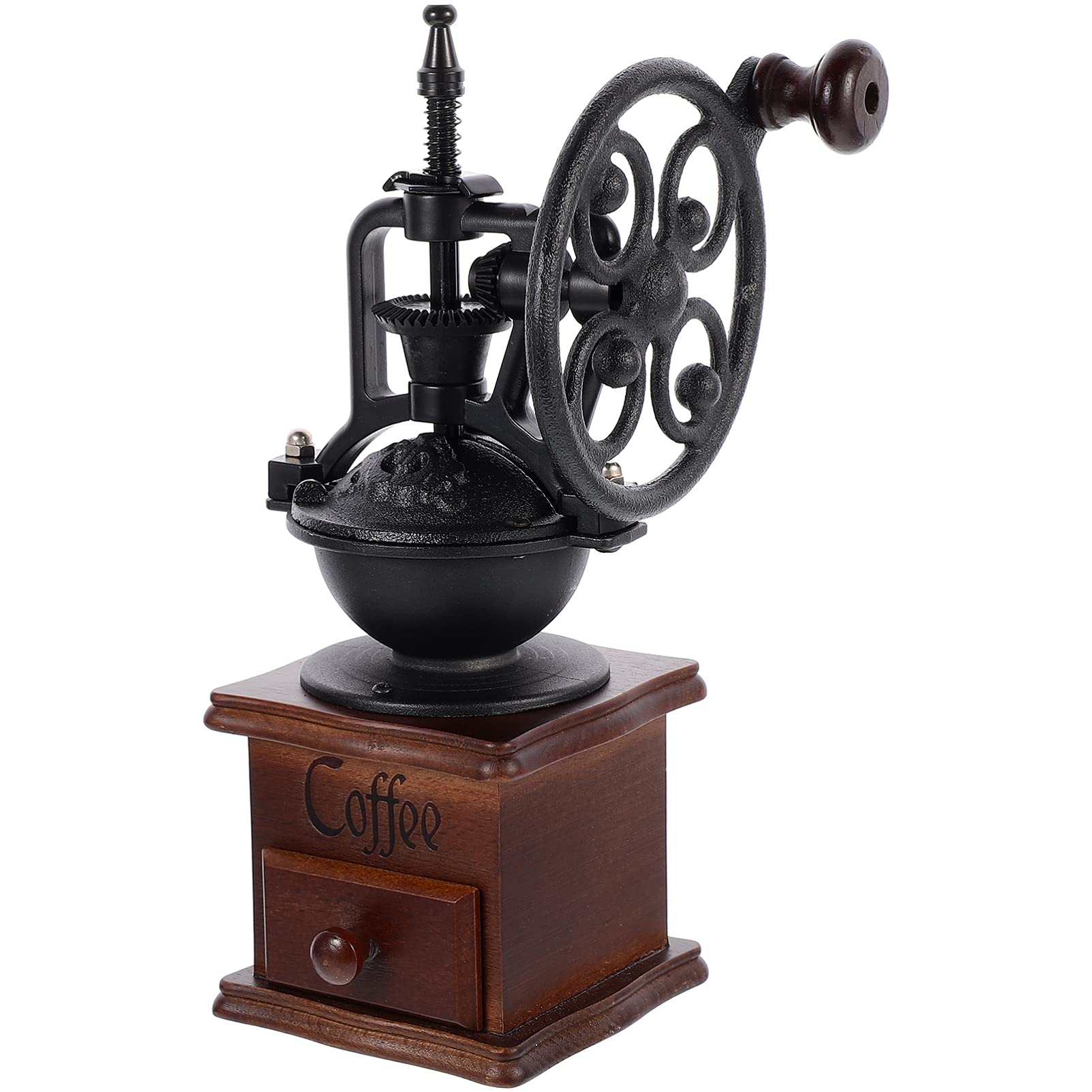 Premium Vintage Manual Coffee Grinder - Hand Crank Wooden Coffee Bean Mill with Cast Iron Roller & Drawer for Espresso, French Press - Perfect for Home, Office & Camping Use