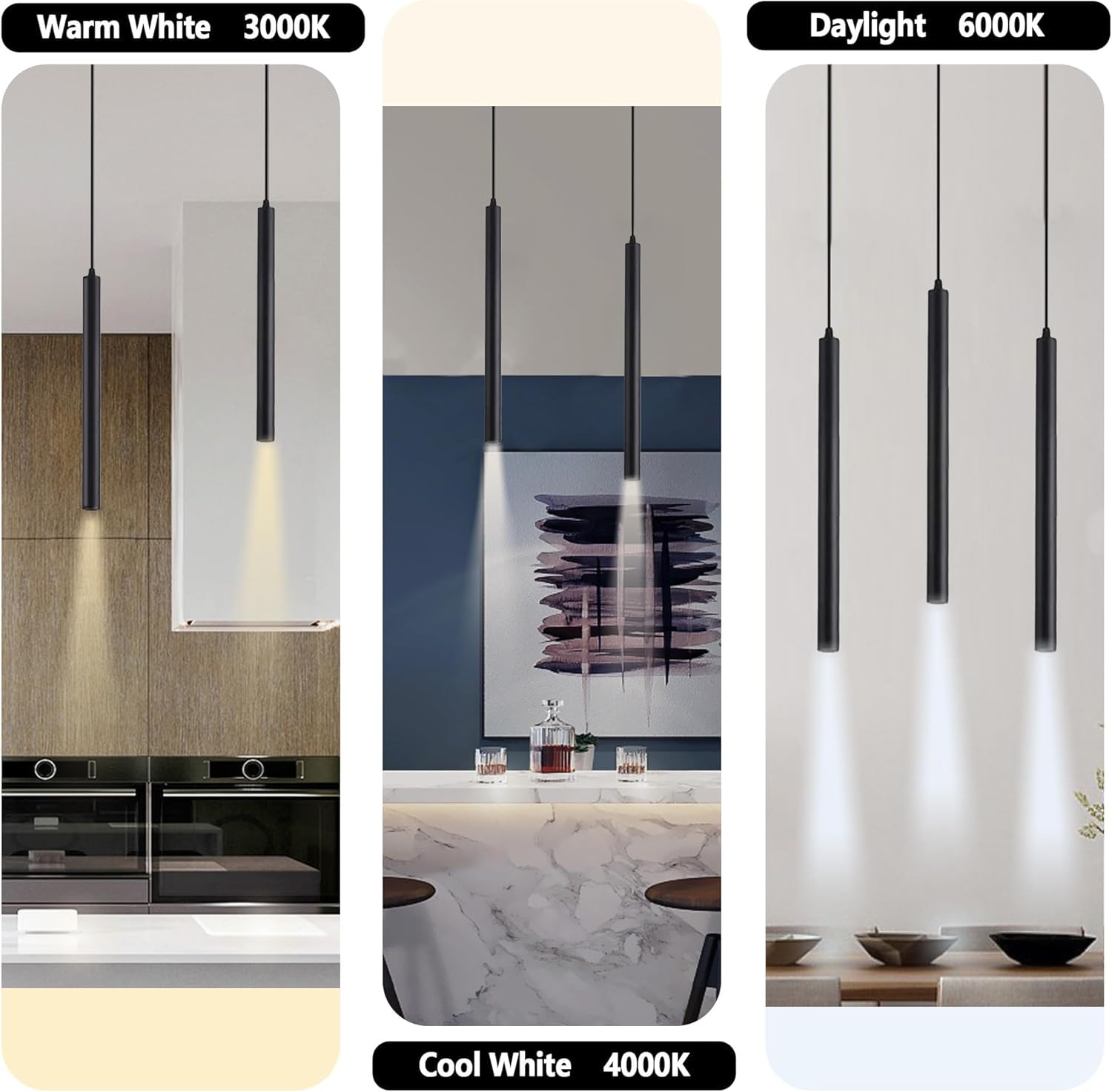 6-Pack Black Pendant Lights with 3CCT LED - Adjustable Track or Ceiling Mount Lighting Kit for Kitchen Island, Dining Room, Bedroom | Modern Restaurant, Hotel & Bar Decor Lighting Solution