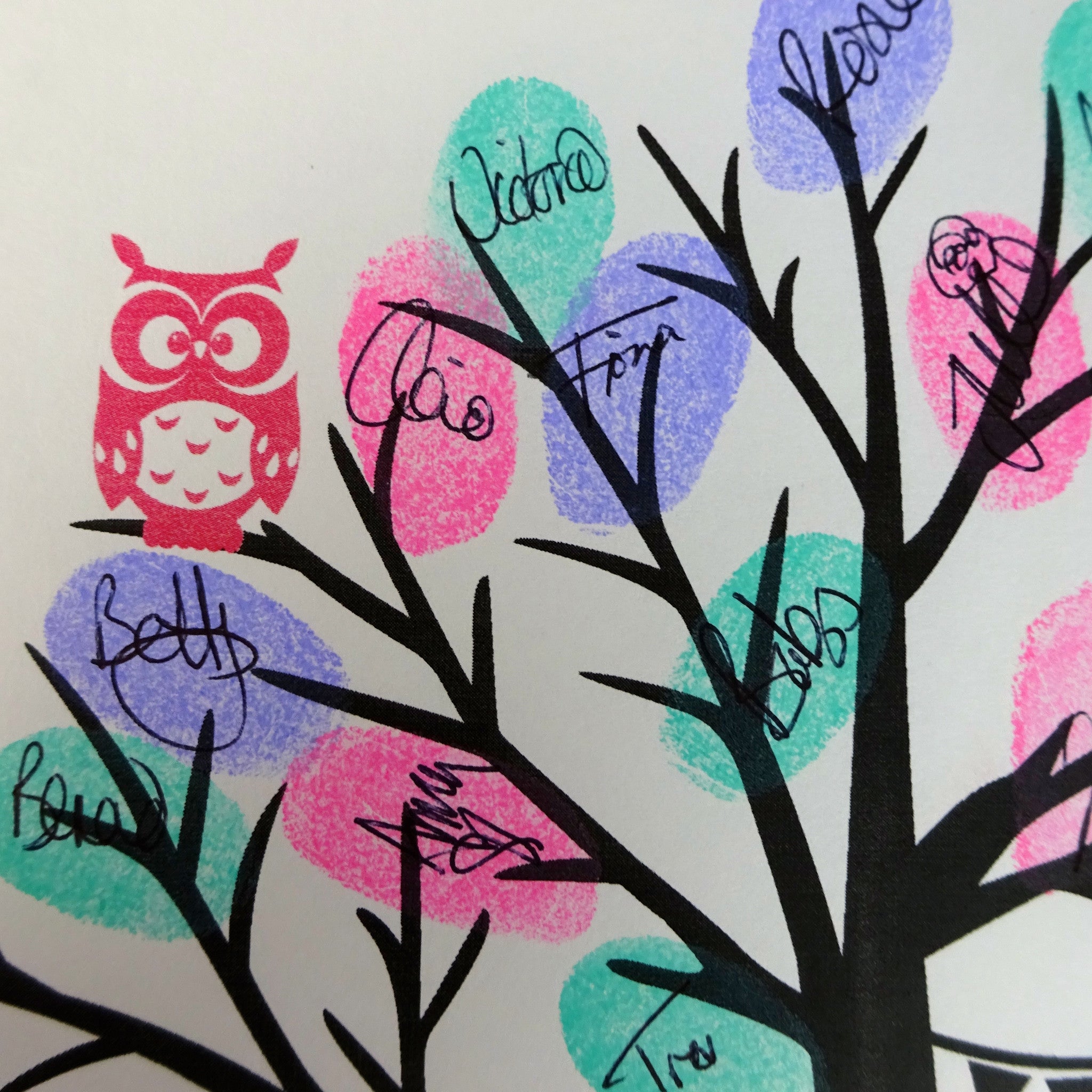 Personalized Pink Owl Fingerprint Tree - Unique Custom Family Keepsake Gift for Baby Shower, Birthday, Nursery Decor & Home Wall Art