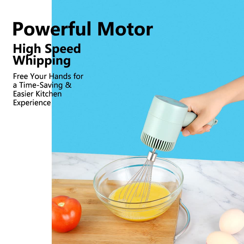 3-Speed Mini Electric Hand Mixer - Portable Egg Beater for Baking, Whipped Cream & Egg Whites | Compact Blender for Kitchen, Camping & Small Spaces (Green/White)