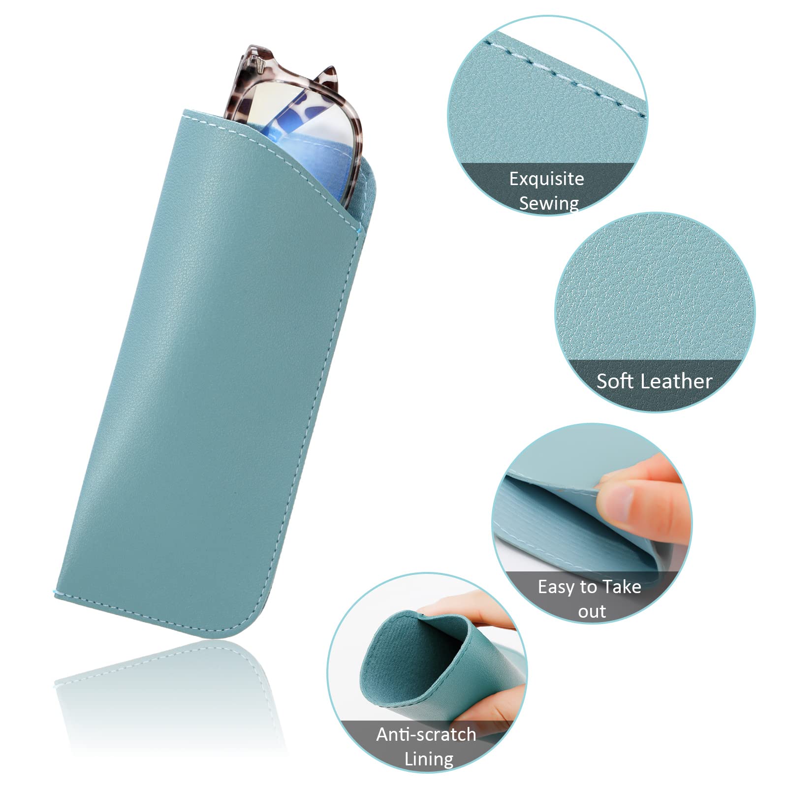 8 Pack Soft Glasses Case - Premium Leather Eyeglass & Sunglass Holder for Women, Men & Kids - Portable Travel Pouch for Glasses Protection (Perfect for Home, Office, Travel & Daily Use)