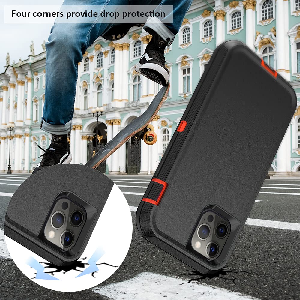 **Shockproof Heavy Duty Rugged Case with Screen Protector & Kickstand for iPhone 13 Pro Max 6.7 Inch - Full Body Protection, Belt Clip Holster (Orange) - Perfect for Outdoor, Work & Travel**