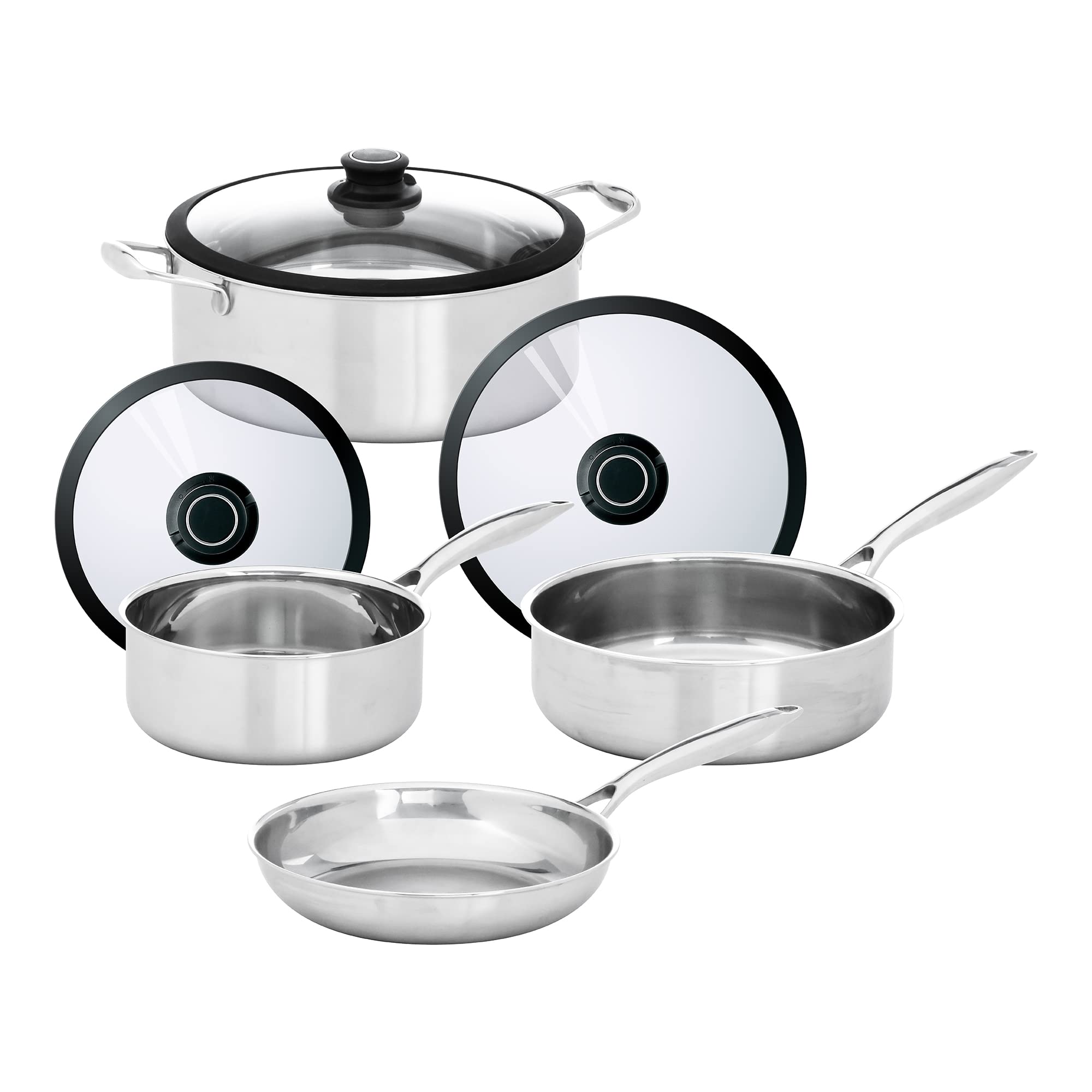 Premium 7-Piece Black Cube Stainless Steel Cookware Set - Nonstick Pots & Pans for Induction, Gas & Electric Stoves - Perfect for Home Cooking, Professional Chefs & Restaurant Use