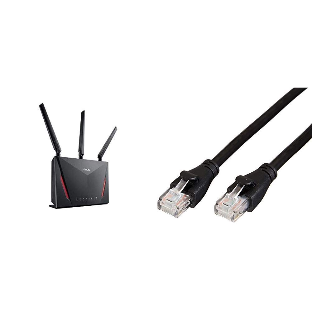ASUS AC2900 Dual-Band WiFi Router - 1.8GHz Dual-Core Processor, AiProtection Security | AmazonBasics Cat-6 Ethernet Cable (5ft/1.5m) - High-Speed Internet for Gaming, Streaming & Home Office
