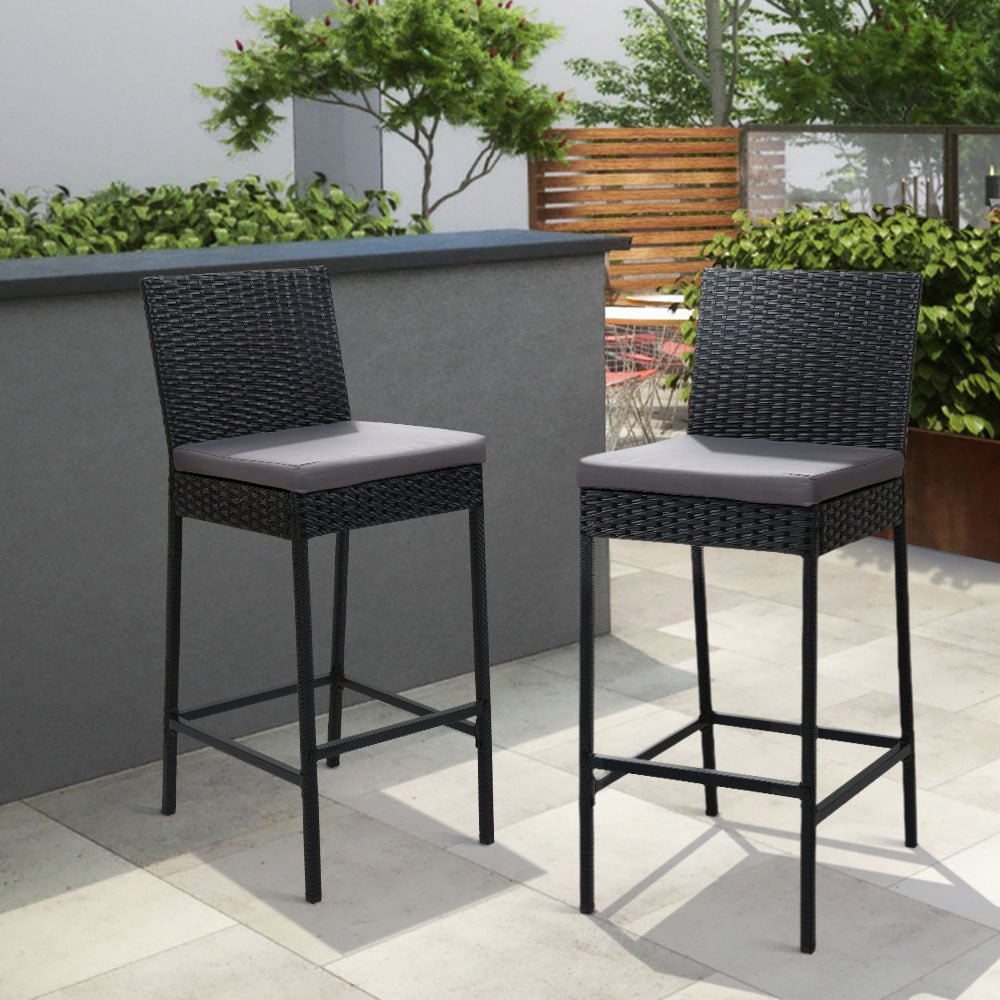 2-Piece Outdoor Bar Stool Set - Rattan Dining Chairs for Patio, Garden, Deck & Backyard - Weather-Resistant Wicker Bar Height Stools for Outdoor Entertaining