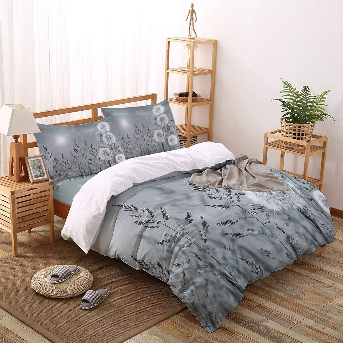 T&H XHome 4-Piece Gray Dandelion Down Comforter Set - Full Size Bedding with Comforter Cover, Flat Sheet & Matching Pillowcases for Adults, Teens & Kids | Soft & Breathable Bed Sheets for All Seasons