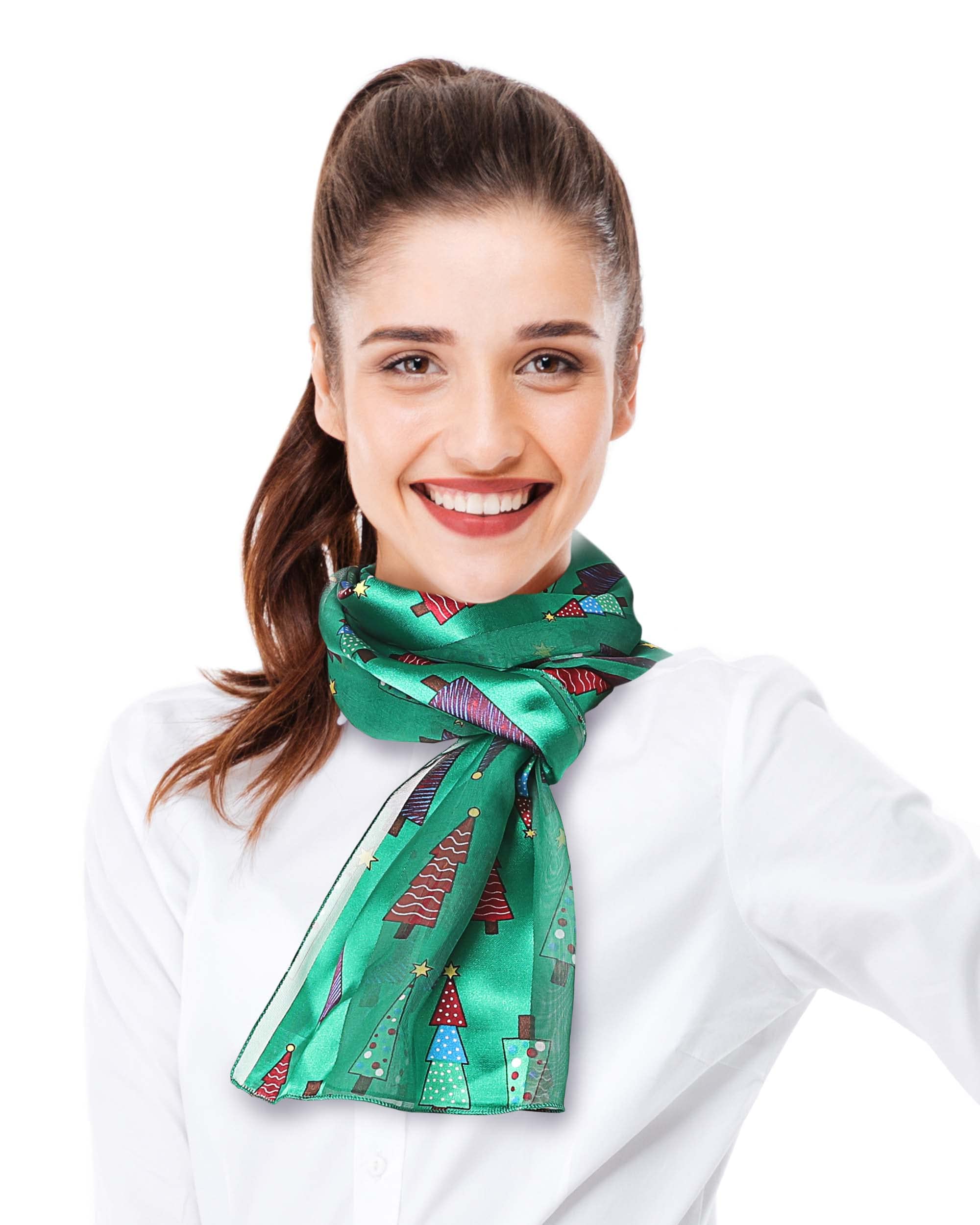 Lightweight Silk Christmas Scarf - Poinsettia & Snowman Design for Women | Holiday Gift
