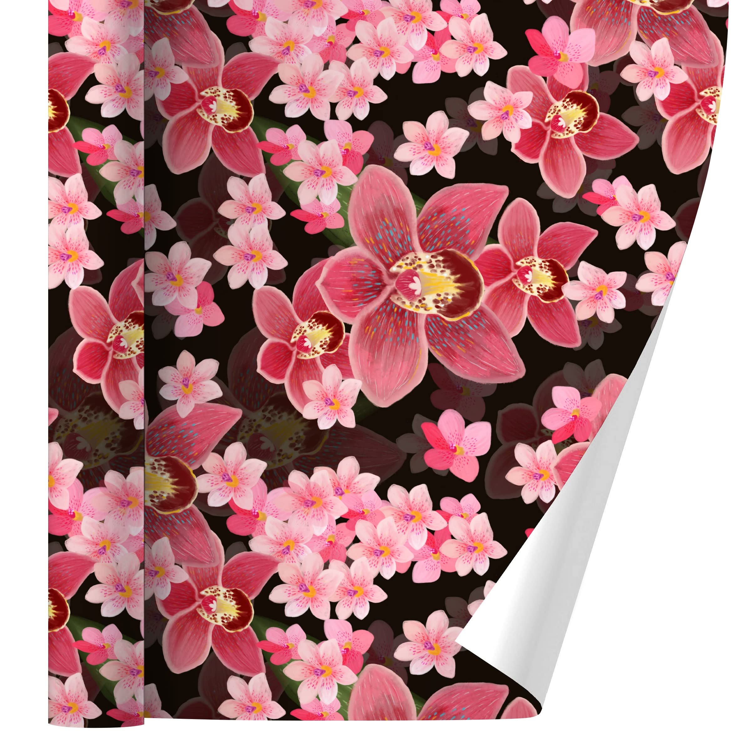 Beautiful Orchids Gift Wrap Wrapping Paper Rolls - Floral Design for Birthday, Wedding & Holiday Presents - Premium Quality Decorative Paper for DIY Crafts & Gift Packaging