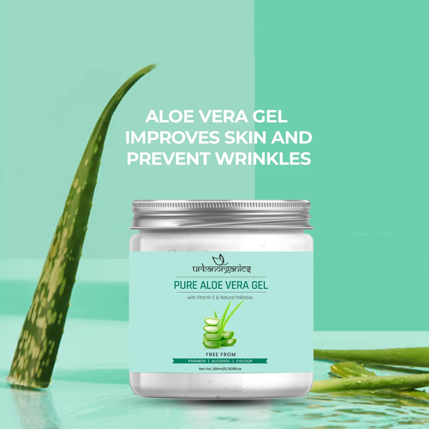 Urbanorganics Pure Aloe Vera Gel for Skin & Hair Care - Vitamin E Enriched, Paraben Free, 200ml - Soothes Sunburn, Hydrates Dry Skin & Conditions Hair Naturally