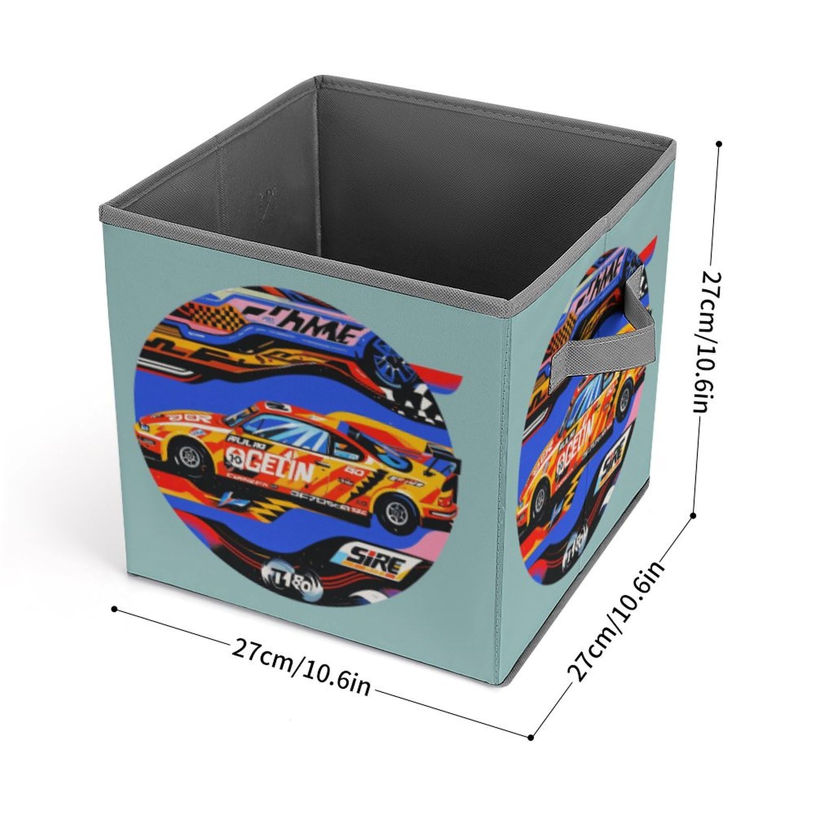 Collapsible Storage Bins with Handles - Printed Speed Racing Design for Extreme Sports Gear Organization | Perfect for Garage, Closet & Sports Equipment Storage