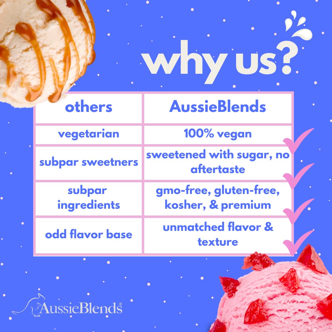 AussieBlends Vegan Ice Cream Mix - 8 Pack for Soft Serve, Rolled Ice Cream, Gelato, Liquid Nitrogen & Hard Ice Cream | Dairy-Free, Plant-Based Dessert Mix for Home, Cafes & Ice Cream Shops