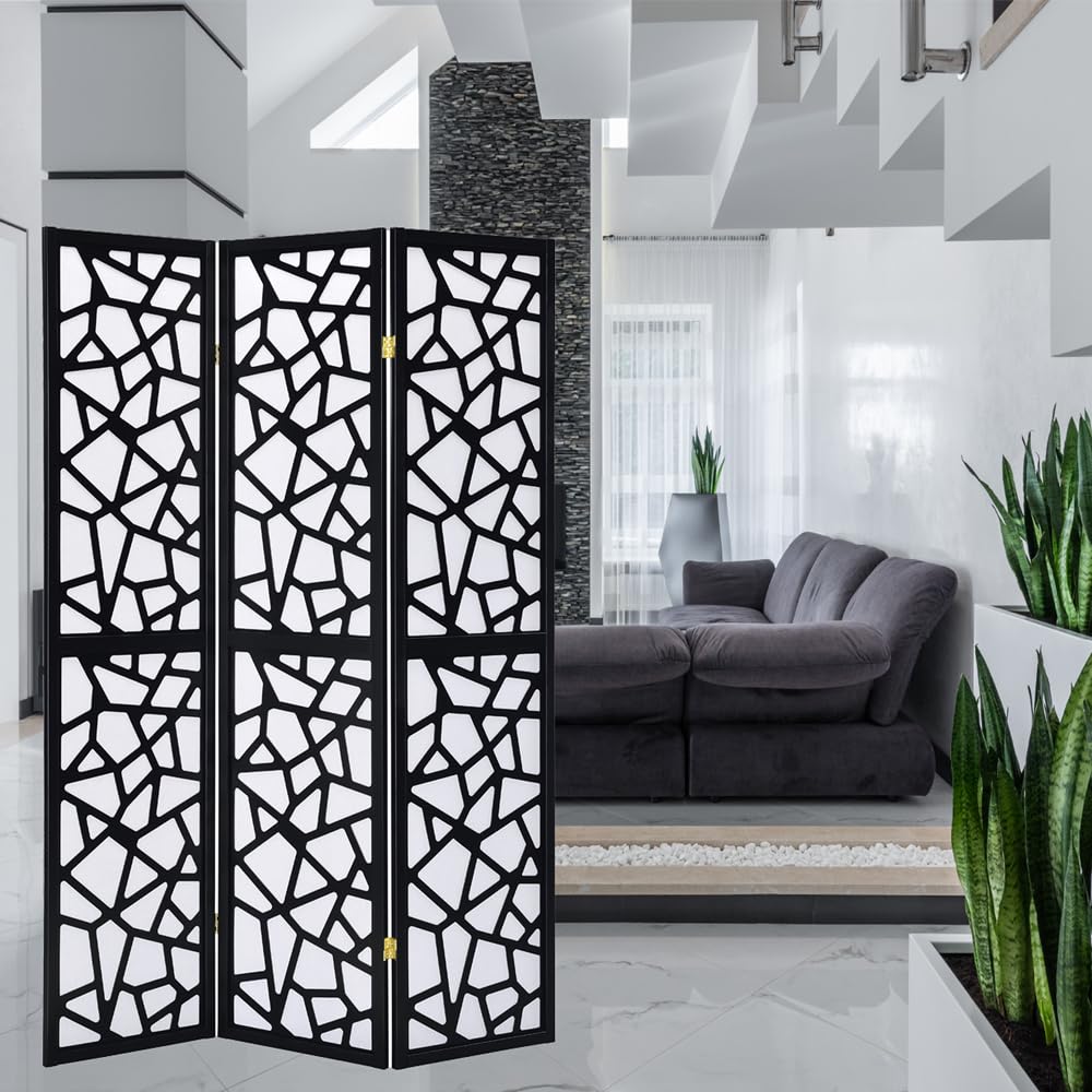 Legacy Decor 3-Panel Black Mosaic Room Divider Privacy Screen - Perfect for Home Office, Bedroom Partition & Living Room Decor