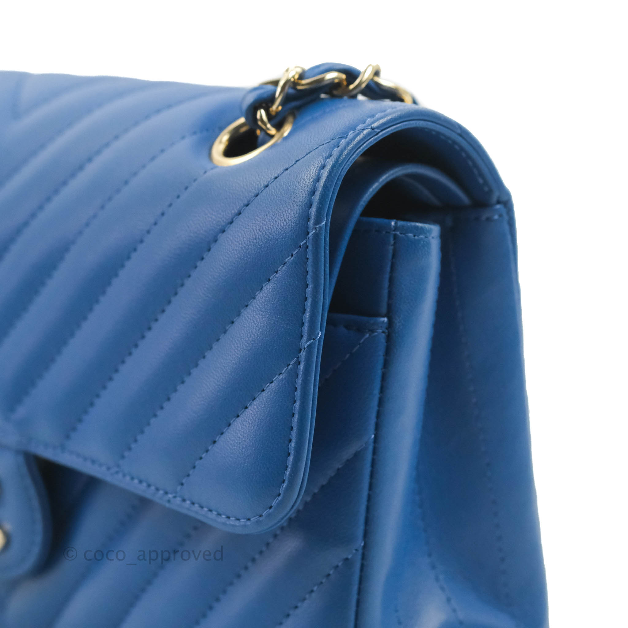 Chanel Classic Chevron Small Double Flap Bag in Blue Lambskin Leather with Gold Hardware - Luxury Crossbody Purse for Women, Perfect for Evening Events & Date Nights