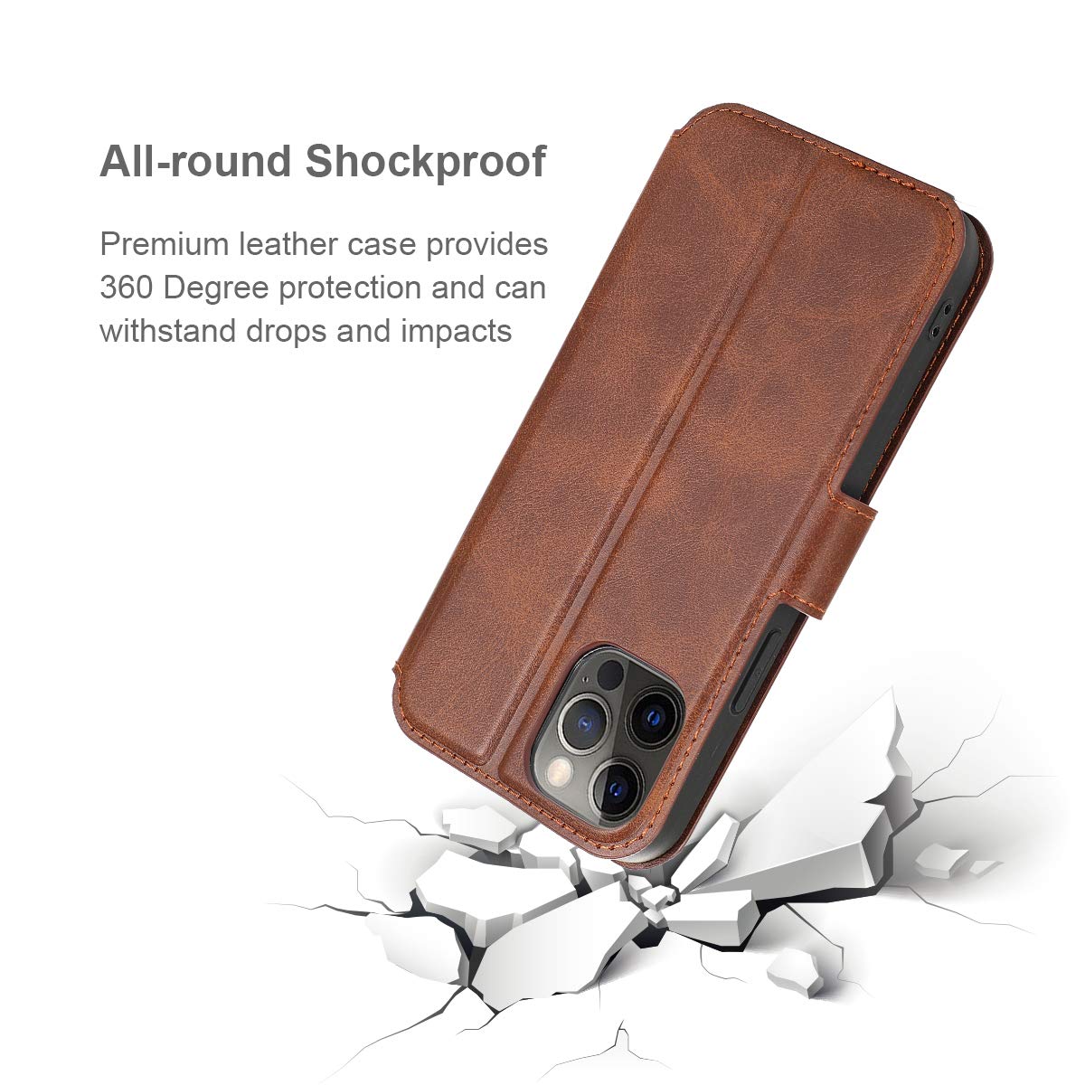 Premium PU Leather iPhone 12 Pro Max Wallet Case with Card Slots & Kickstand - Magnetic Closure Shockproof Flip Cover for 6.7