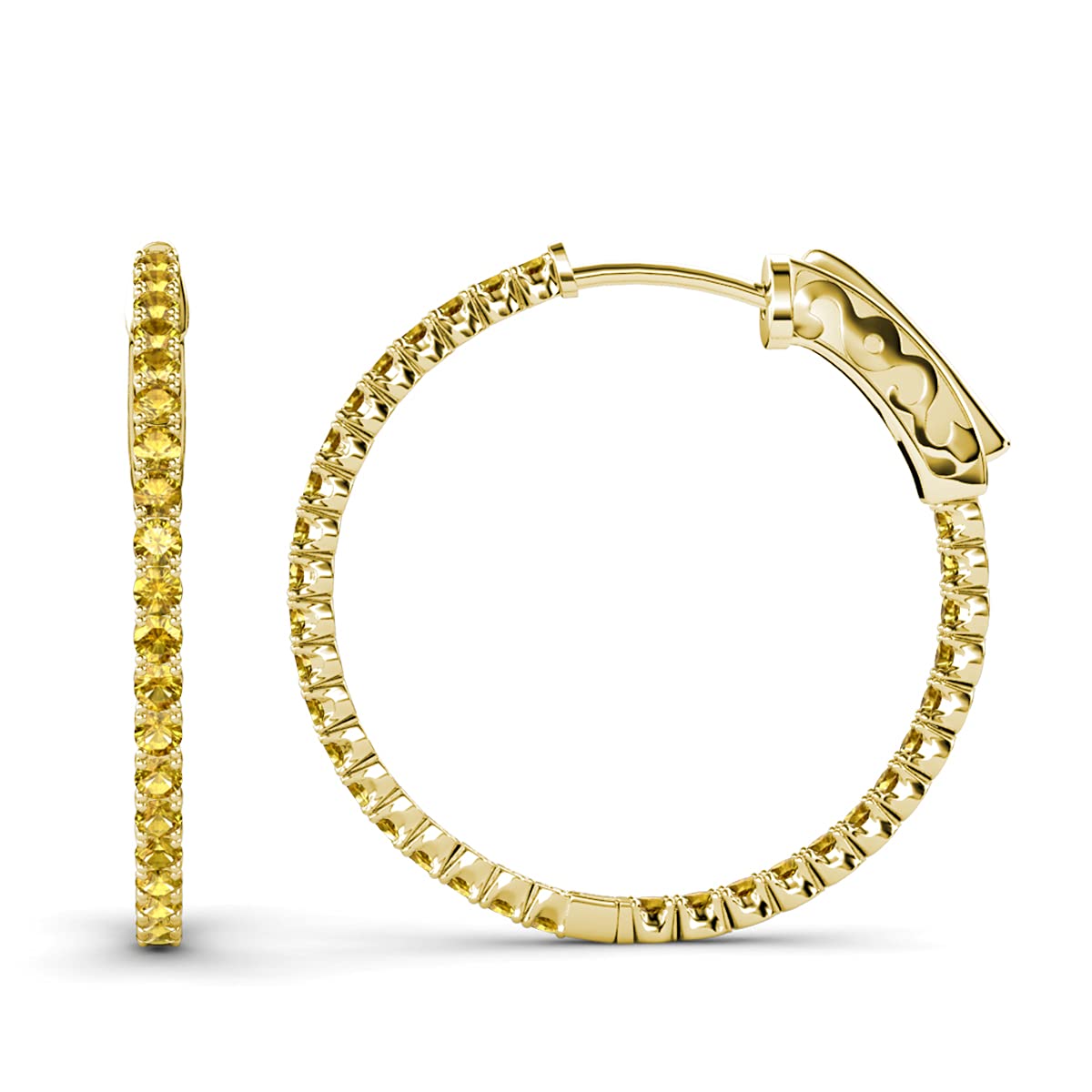 14K Yellow Gold Citrine Inside-Out Hoop Earrings 2.70 ctw - Perfect for Weddings, Parties & Everyday Elegance