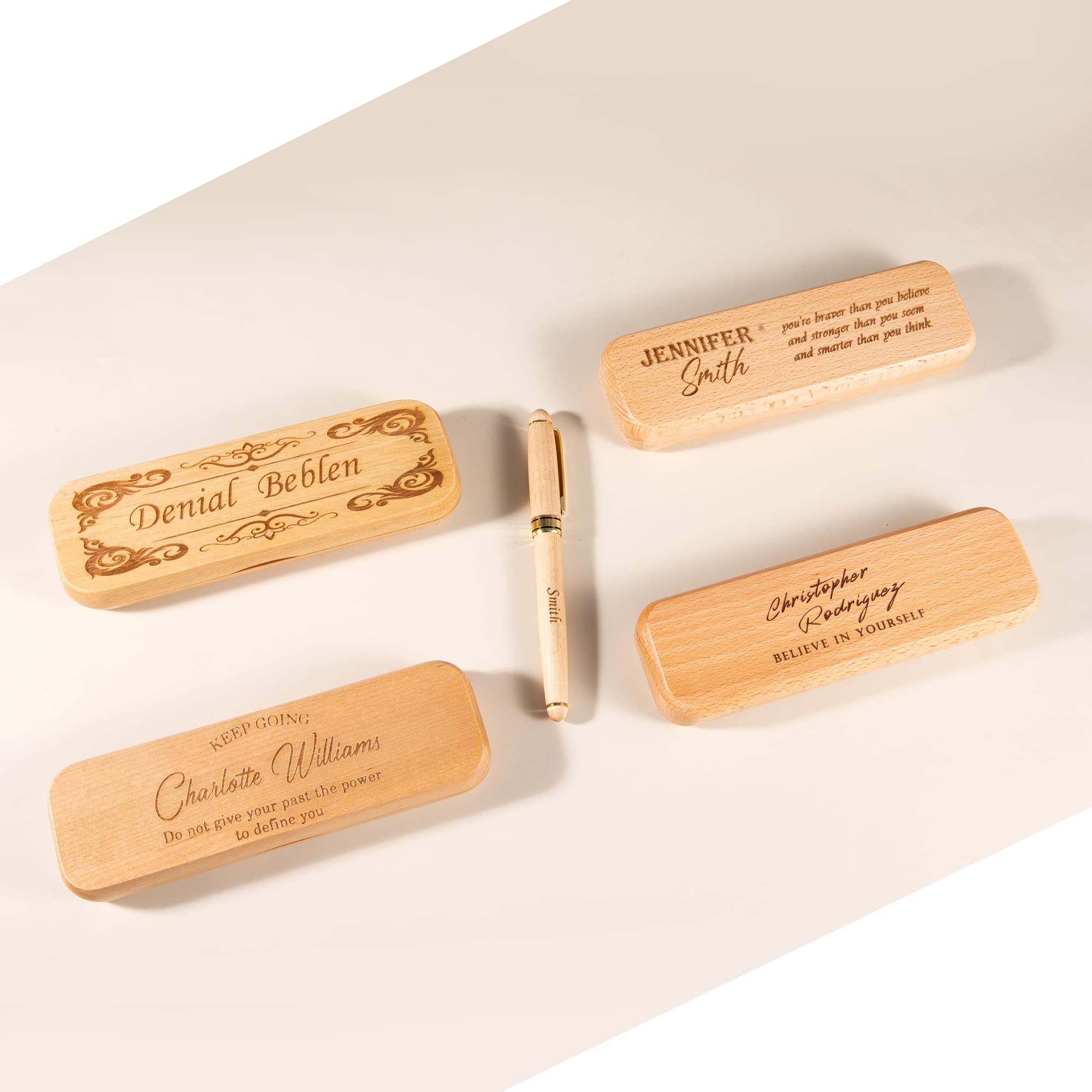 Bivei Engraved Wooden Pen Set - Personalized Maple Wood Gel Pen & Pencil Gift for Women & Men, 2-Piece Luxury Writing Set with Ink Refills - Perfect for Office, Graduation, Anniversary & Corporate Gifts