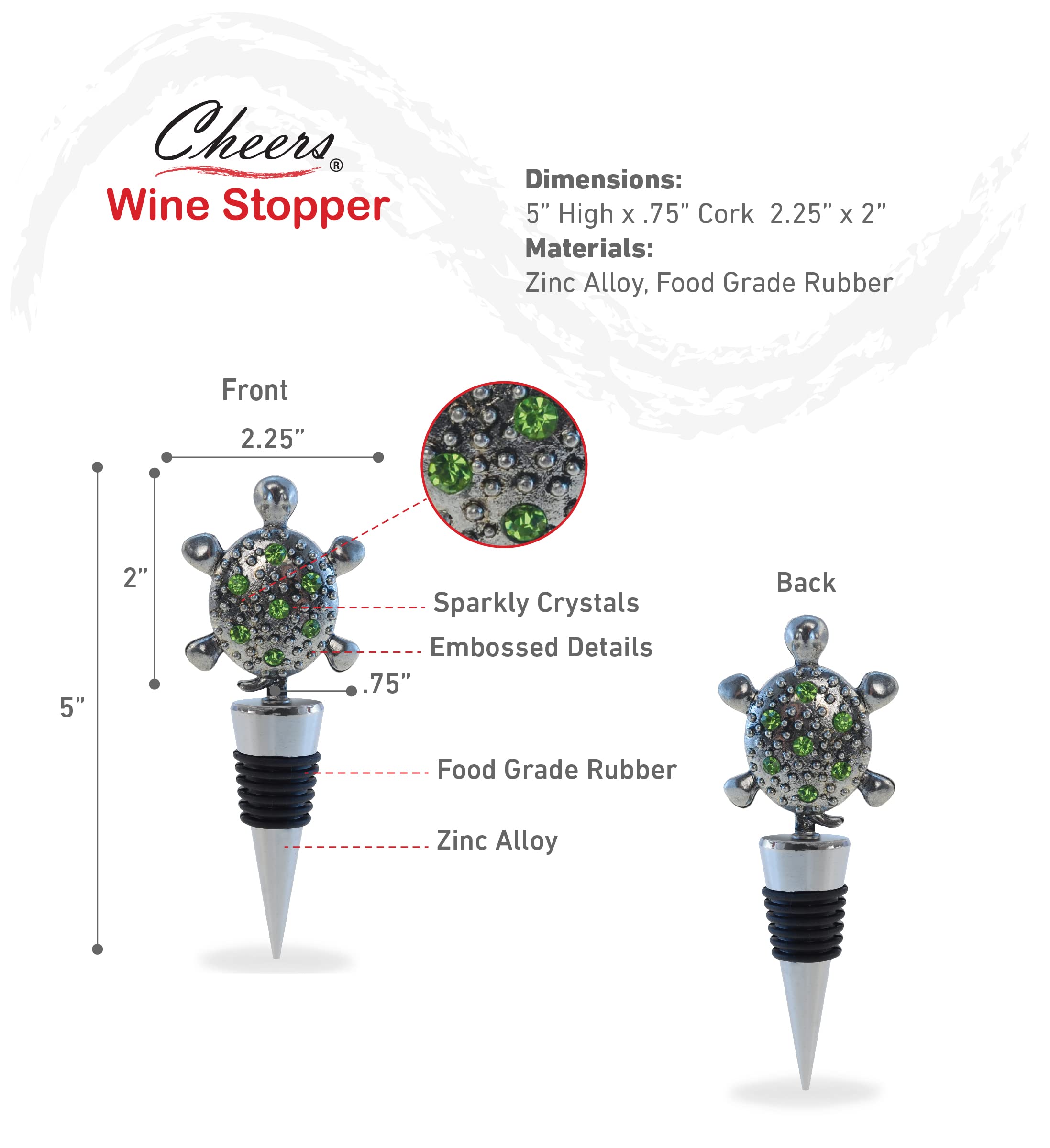 Cheers Sea Turtle Metal Wine Stopper - Elegant Reusable Wine Bottle Seal, Ocean-Themed Bar & Kitchen Accessory for Wine Preservation | Perfect for Home Entertaining, Beach Parties & Coastal Decor