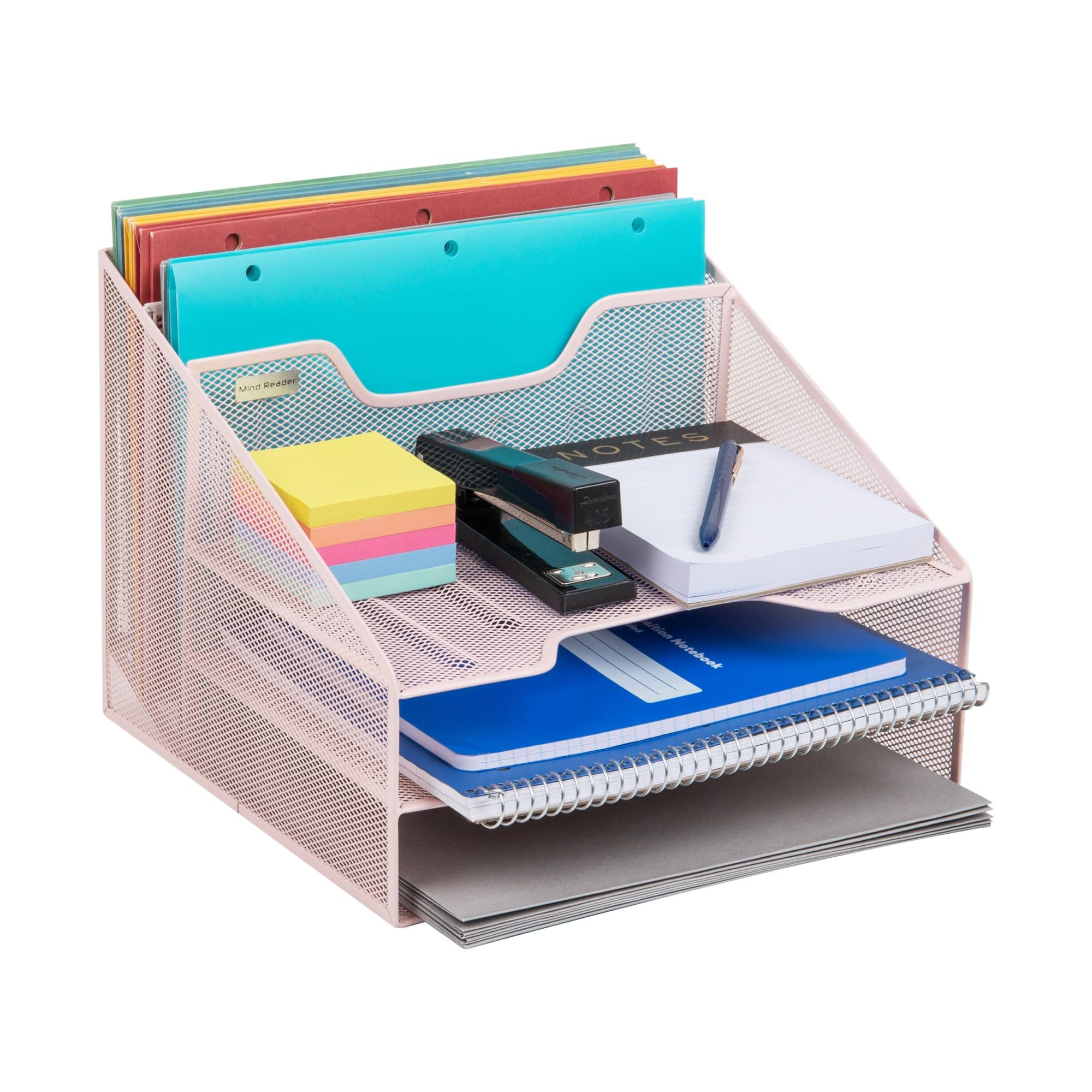 Mind Reader Metal Mesh Desktop Organizer - Vertical File Holder & Paper Trays for Office (12.5