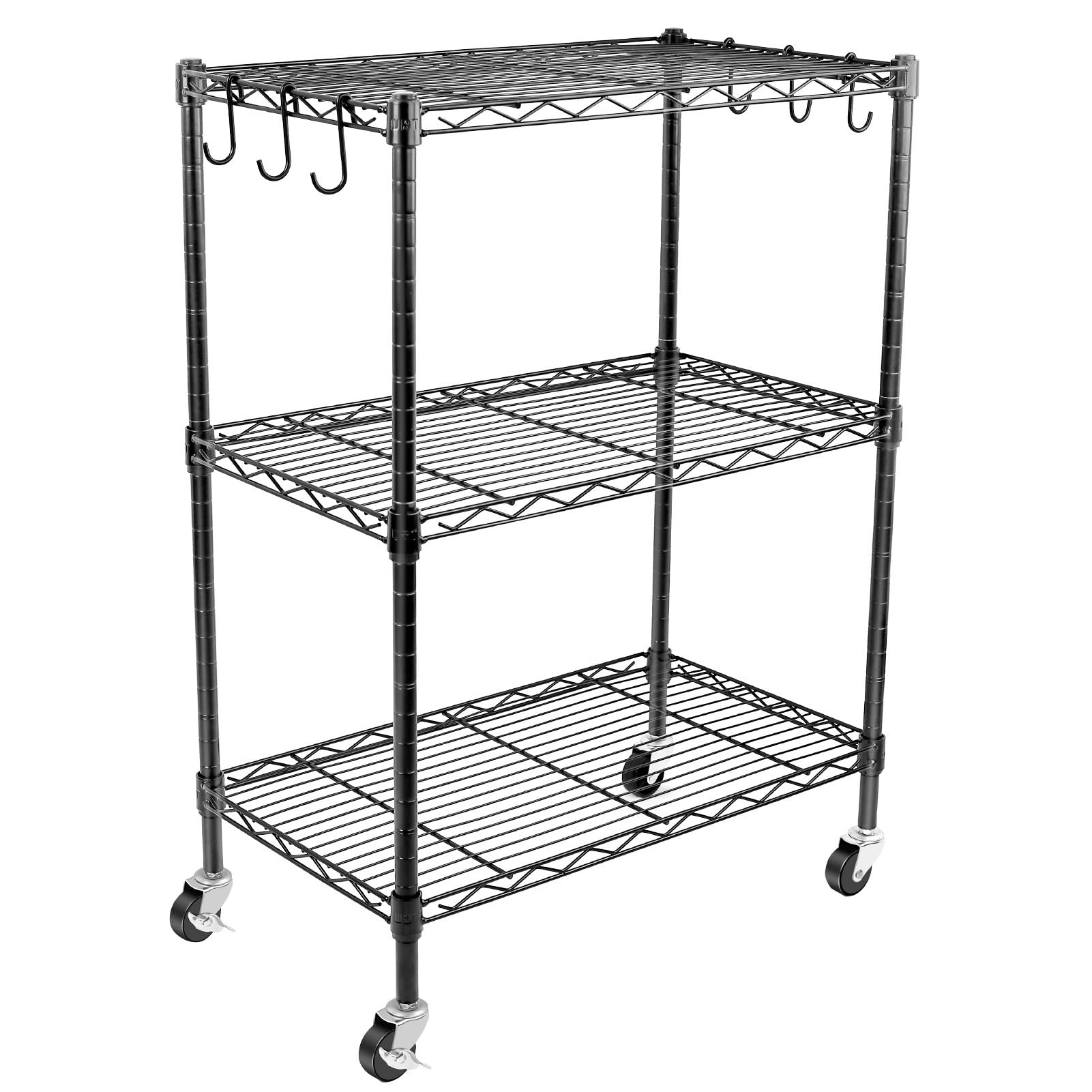 3-Tier Heavy Duty Metal Storage Shelves - Adjustable Wire Rack Shelving Unit with Wheels, 23.4