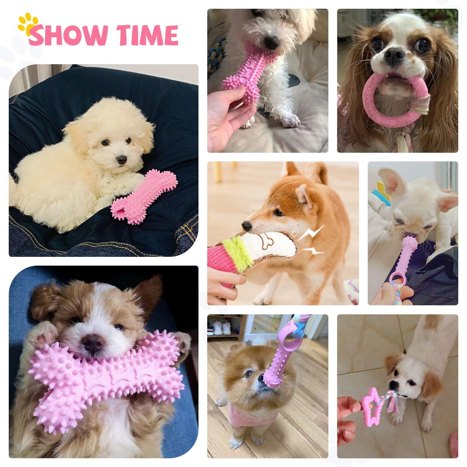 BAEJMJK 6 Pack Puppy Teething Toys for Small Dogs - Soft Rubber Chew Toys with Rope for Teeth Cleaning, Interactive Dog Bone Toys Set (Pink) - Perfect for Puppy Training, Teething Relief & Playtime Bonding