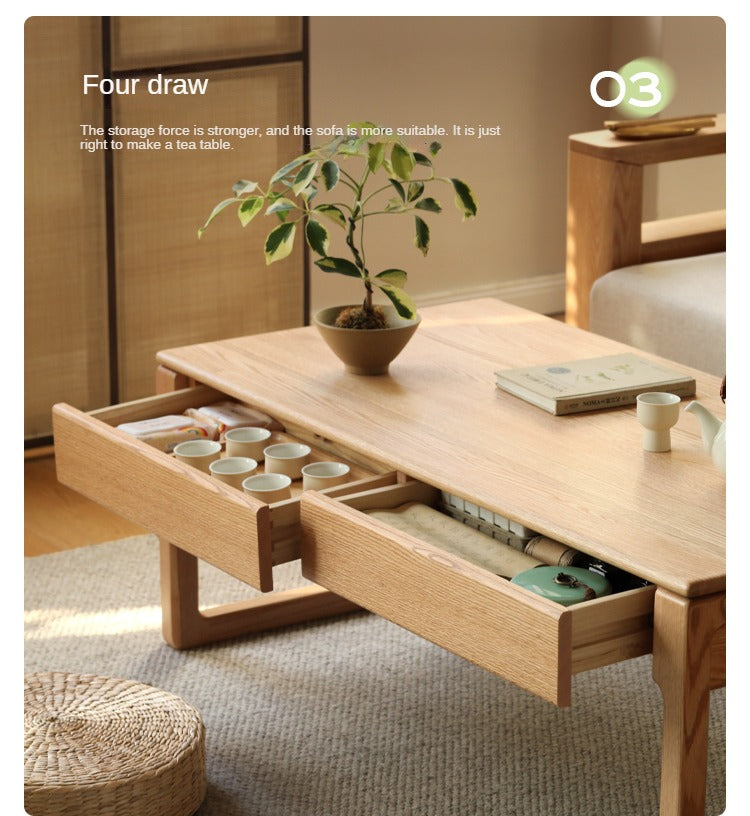 Japanese Style Solid Wood Tea Table - Oak, Black Walnut, Ash - Handcrafted Zen Coffee Table for Living Room, Meditation & Tea Ceremony
