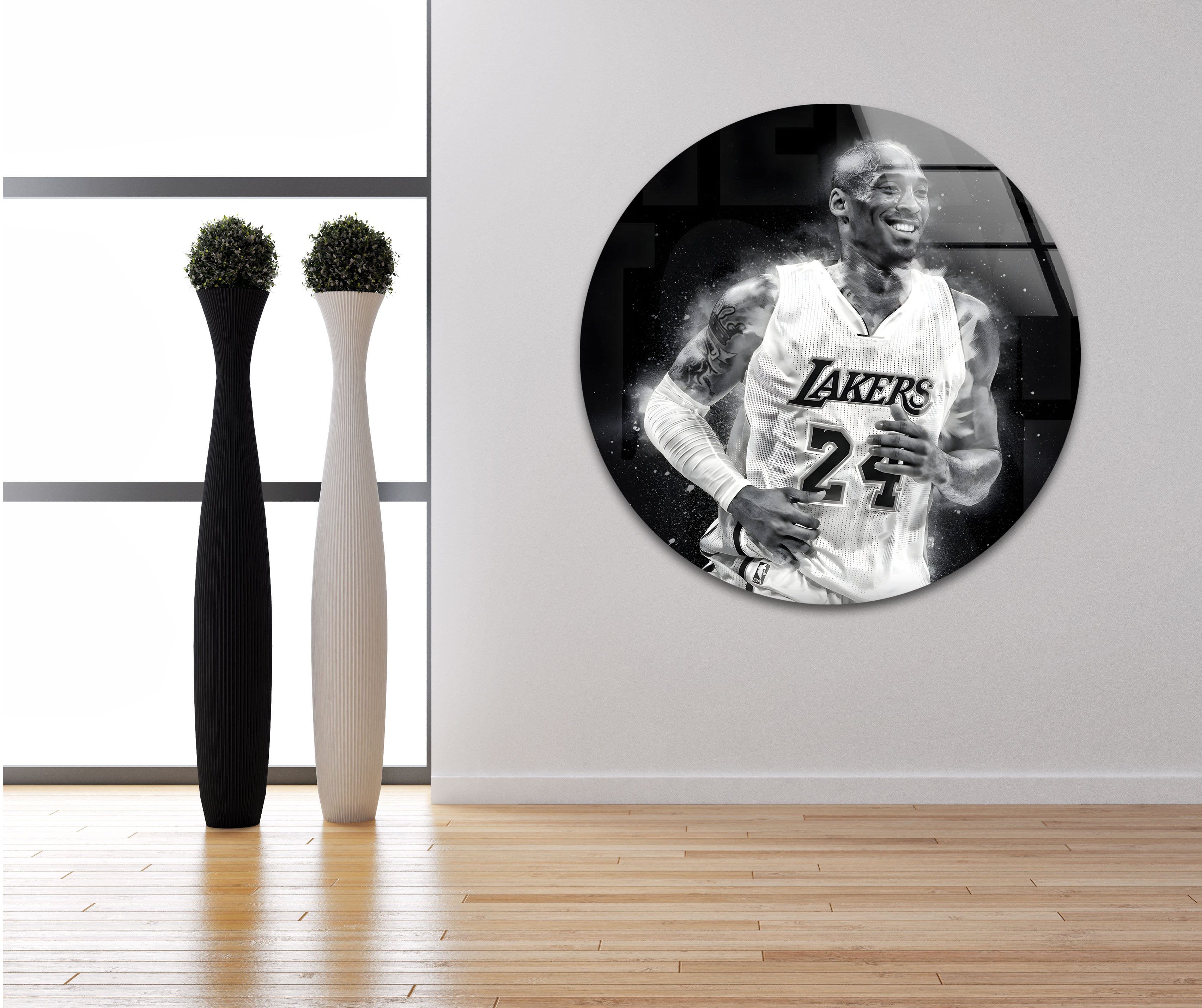 Kobe Bryant Glass Wall Art - Black and White Basketball Decor for Home, Office, or Man Cave - Perfect for Lakers Fans & NBA Memorabilia Collectors