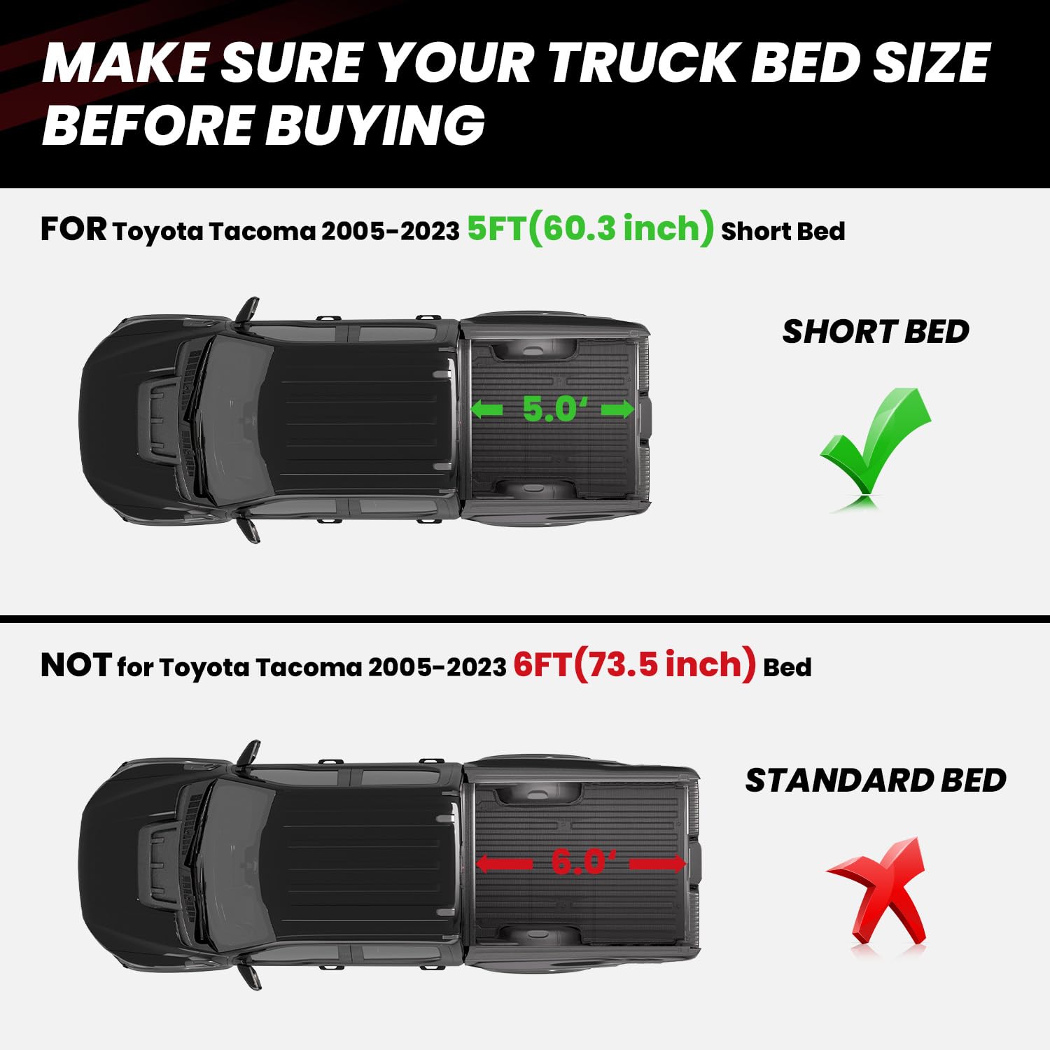 LASFIT All-Weather TPE Bed Mat for 2024-2025 Toyota Tacoma 5ft Truck - Heavy Duty Rubber Cargo Liner & Trunk Protector - Perfect for Camping, Hauling, and Off-Road Adventures (Black)