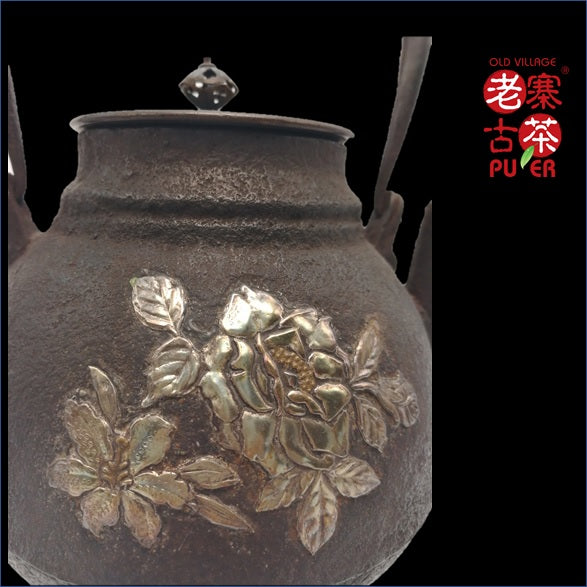 Authentic Japanese Kyoto Tetsubin Iron Teapot - Rynbundo Dragon Design with Peony & Lily Patterns | Traditional Cast Iron Tea Kettle for Matcha, Sencha & Home Tea Ceremonies