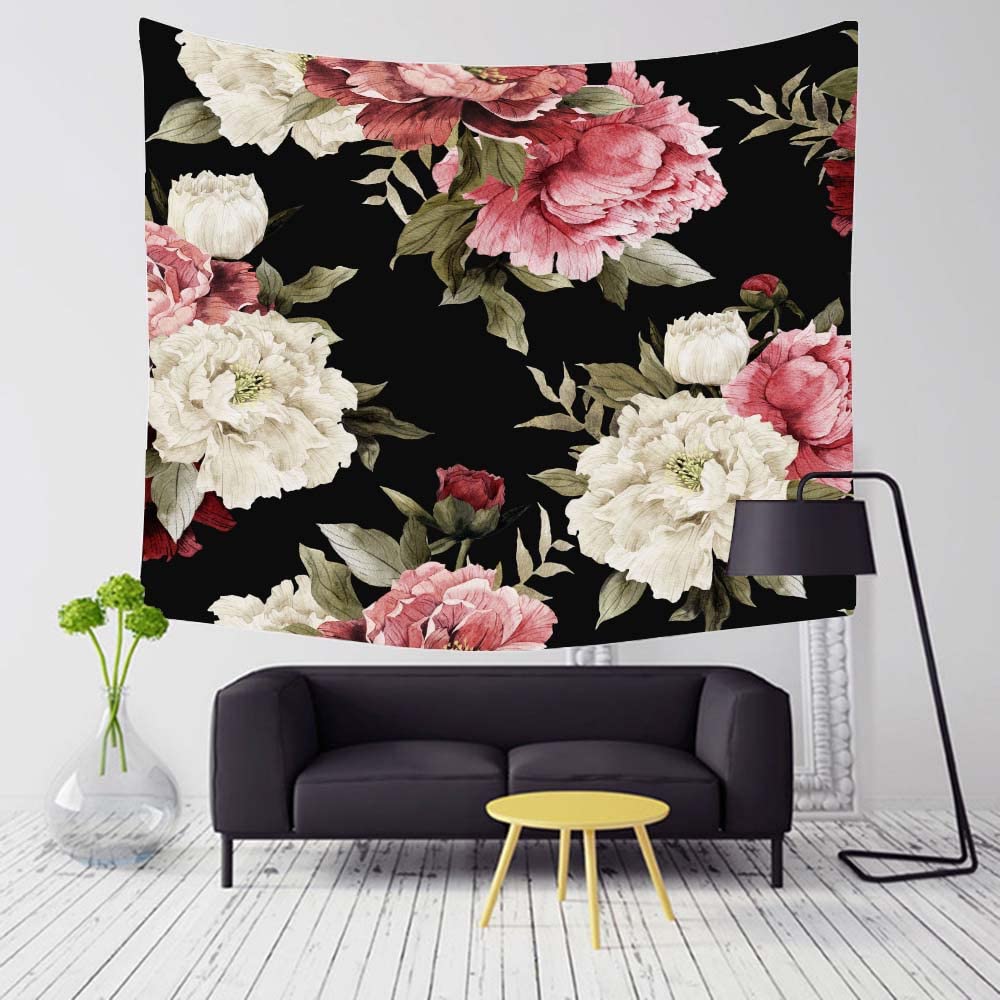 HOSNYE Floral Pink Tapestry Wall Hanging - 90 x 60 Inch Bohemian Flower Petal Leaf Design for Bedroom, Living Room Decor - Perfect for Spring, Valentine's Day & Boho Home Aesthetic