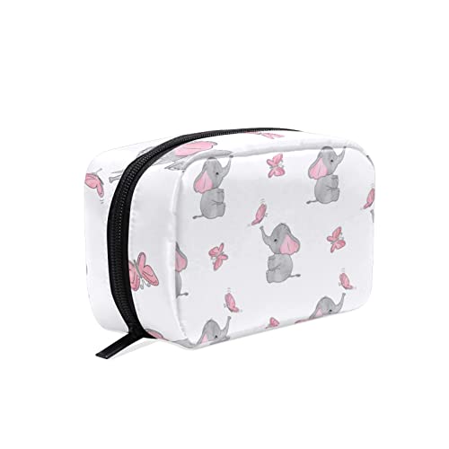 ZZAEO Cute Elephant Print Small Makeup Bag - Travel Cosmetic Organizer & Toiletry Pouch for Women & Teens - Perfect for Daily Use, Travel, Gifts & Beauty Storage