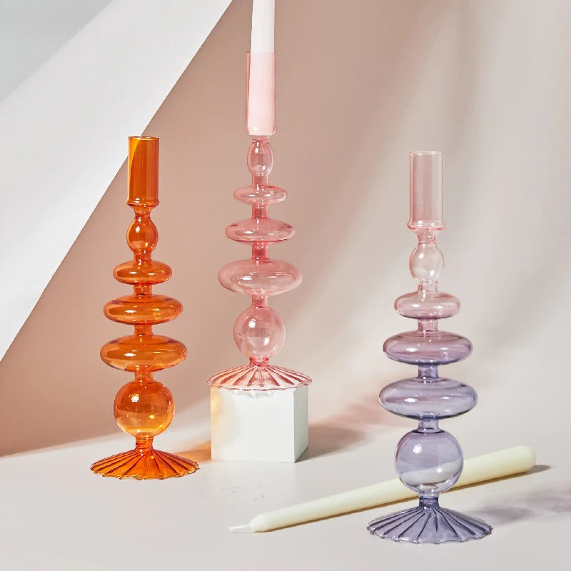 Handmade Blown Glass Candle Holder - Elegant Home Decor for Dining Table, Wedding Centerpiece & Romantic Ambiance Lighting