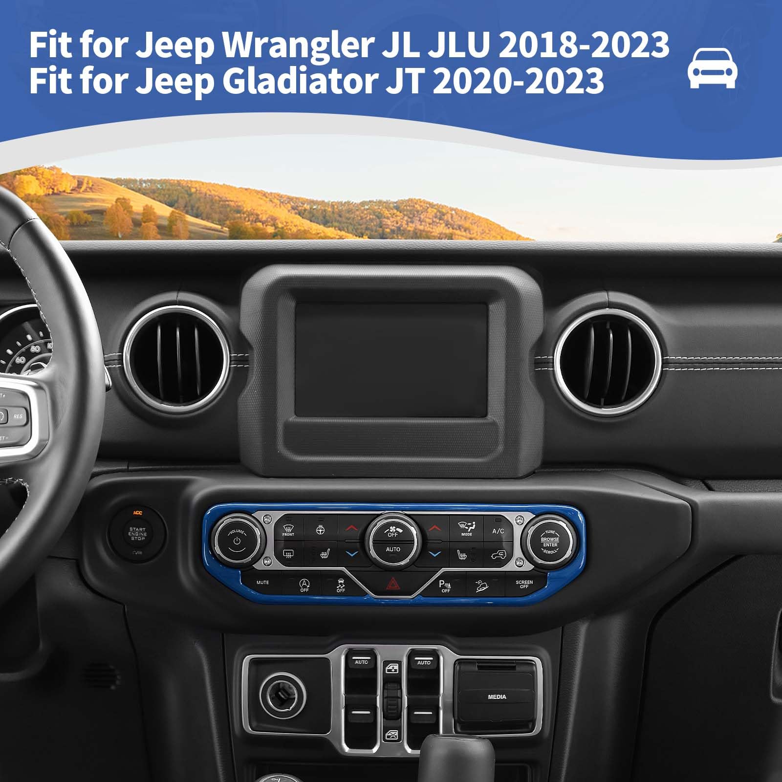 Blue RT-TCZ AC Switch Cover Trim Frame for Jeep Wrangler JL/JLU/Gladiator JT (2018-2023) - Interior Dash Accessories | Perfect for Off-Roading & Customization Upgrades