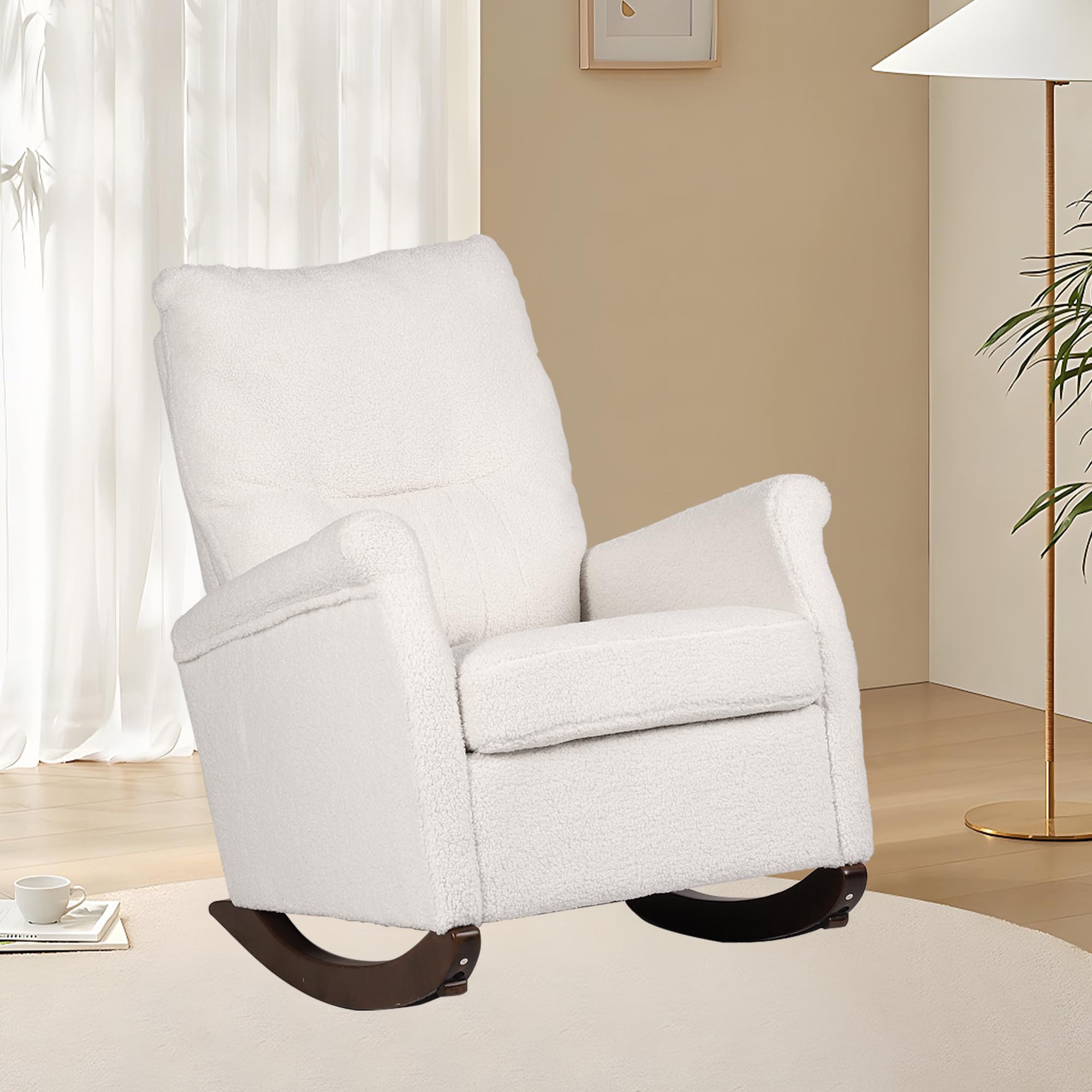**White Teddy Rocker Glider Chair - High Back Nursing Rocking Chair for Mom, Nursery & Baby Room, Comfortable Reading Chair for Living Room & Bedroom - Perfect for Breastfeeding, Relaxing & Storytime**