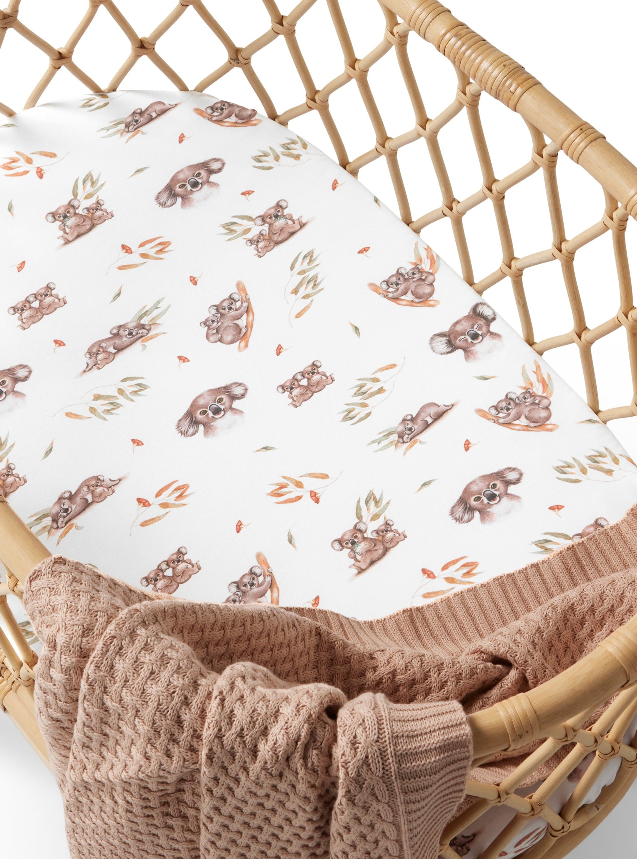 Snuggle Hunny Bassinet Sheet & Change Pad Cover - Soft Koala Print Baby Bedding for Cribs & Bassinets - Perfect for Nursery, Travel & Diaper Changes