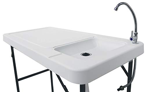 Stromberg's Portable Outdoor Folding Fish & Game Cleaning Table with Sink - Heavy Duty Stainless Steel Faucet, Upgraded Drainage Hose, White | Perfect for Camping, Hunting, Fishing & Backyard Prep