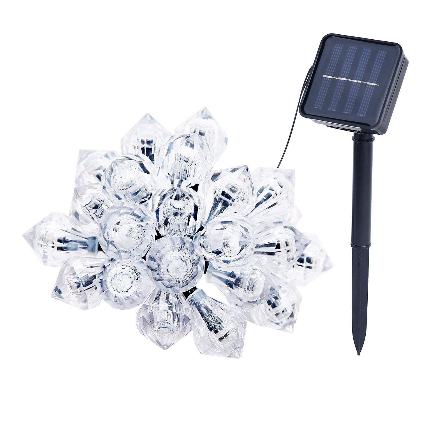 Solar Diamond String Lights - 6M 30LED Waterproof Fairy Lights with 2 Modes for Christmas, Wedding, Party - Indoor & Outdoor Decorations (White) - Perfect for Garden, Patio, Bedroom, and Holiday Decor