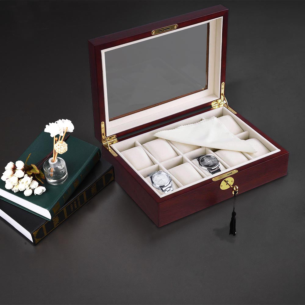 TheLAShop 10-Slot Wooden Watch Display Case with Glass Top - Perfect for Jewelry Stores, Watch Collectors, and Home Decor