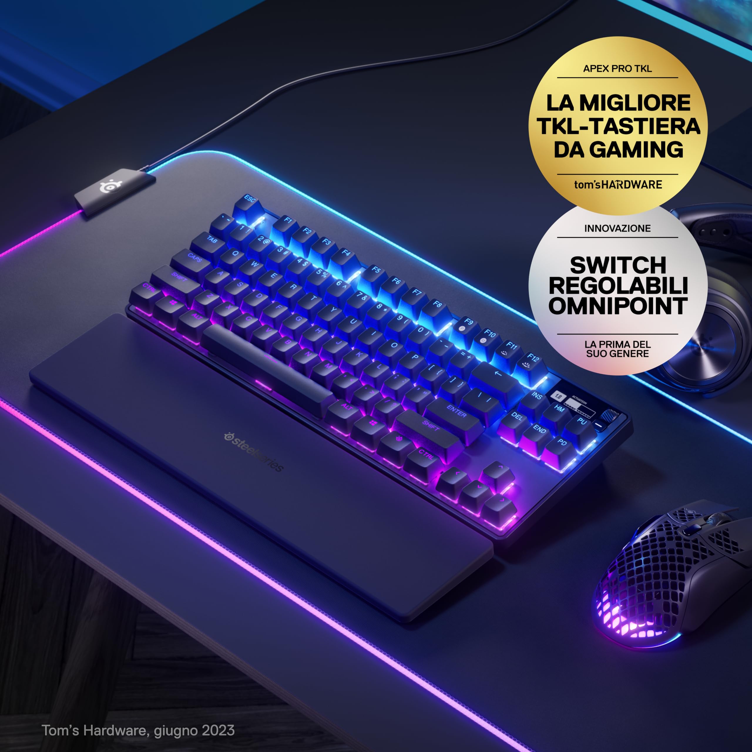 SteelSeries Apex Pro TKL Wireless Gaming Keyboard - World's Fastest HyperMagnetic Switches - Adjustable Actuation - PBT Keycaps - Bluetooth & 2.4GHz Wireless - USB-C - QWERTY UK Layout - Perfect for Competitive Gaming & Professional Typing