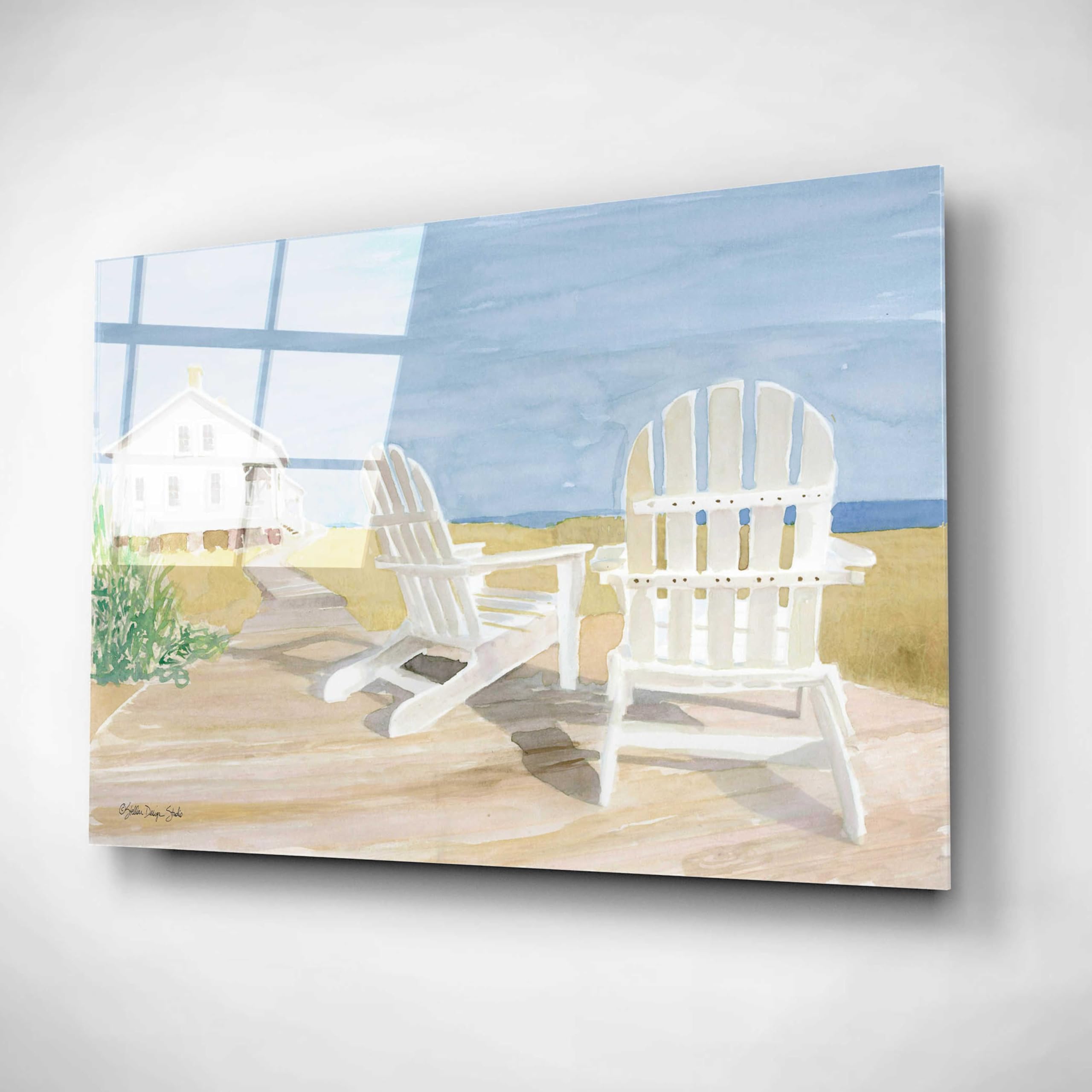 Stellar Design Studio 'Beach Chairs 1' Acrylic Glass Wall Art - 16x12 Inches Modern Coastal Decor for Living Room, Bedroom & Office